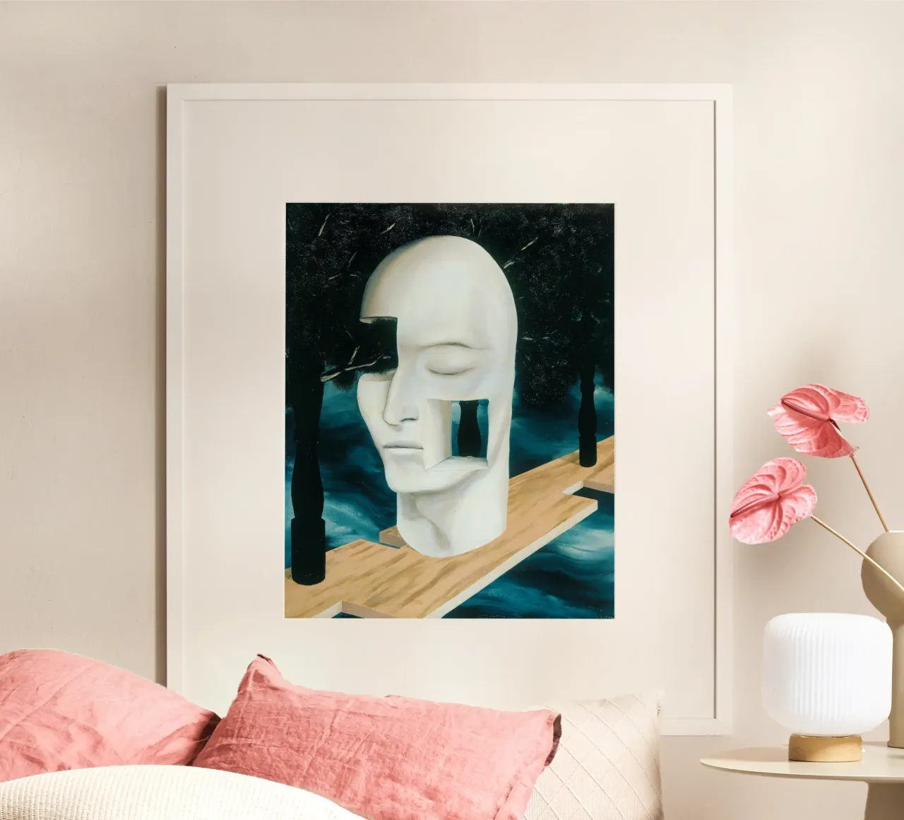 Il volto del genio di René Magritte poster con telaio in plastica da Classic Art Prints