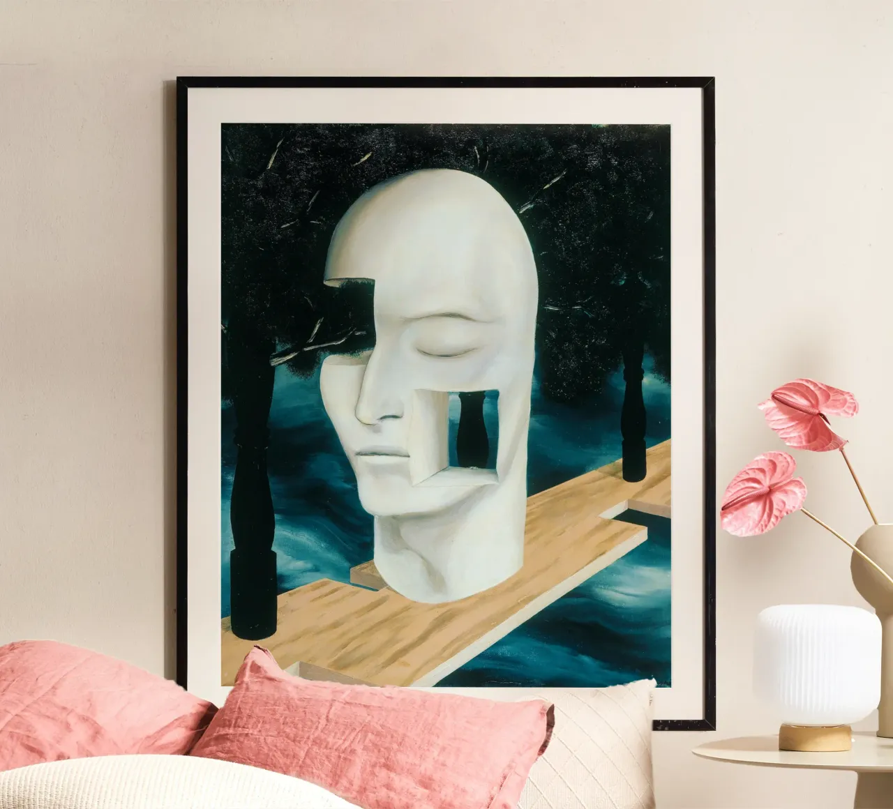 Il volto del genio di René Magritte poster con telaio in plastica da Classic Art Prints