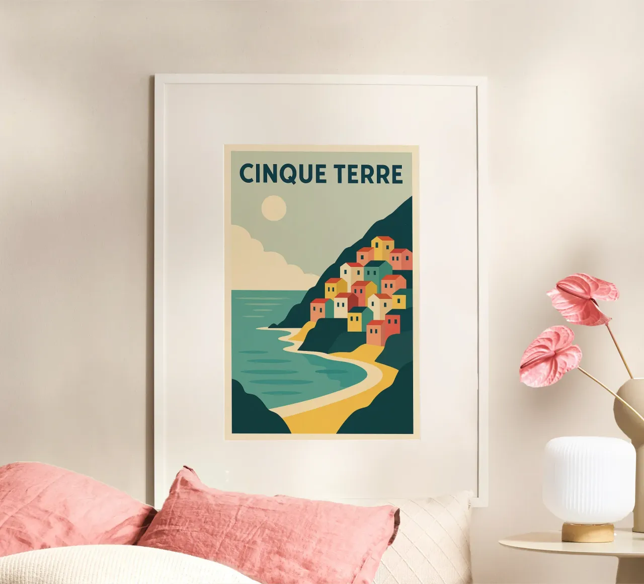 CINQUE TERRE - Un colorato villaggio di collina poster con telaio in plastica da JETLAG | affiches voyage