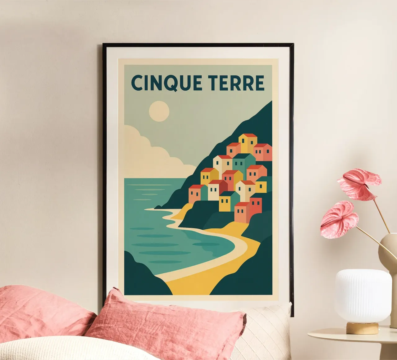 CINQUE TERRE - Un colorato villaggio di collina poster con telaio in plastica da JETLAG | affiches voyage