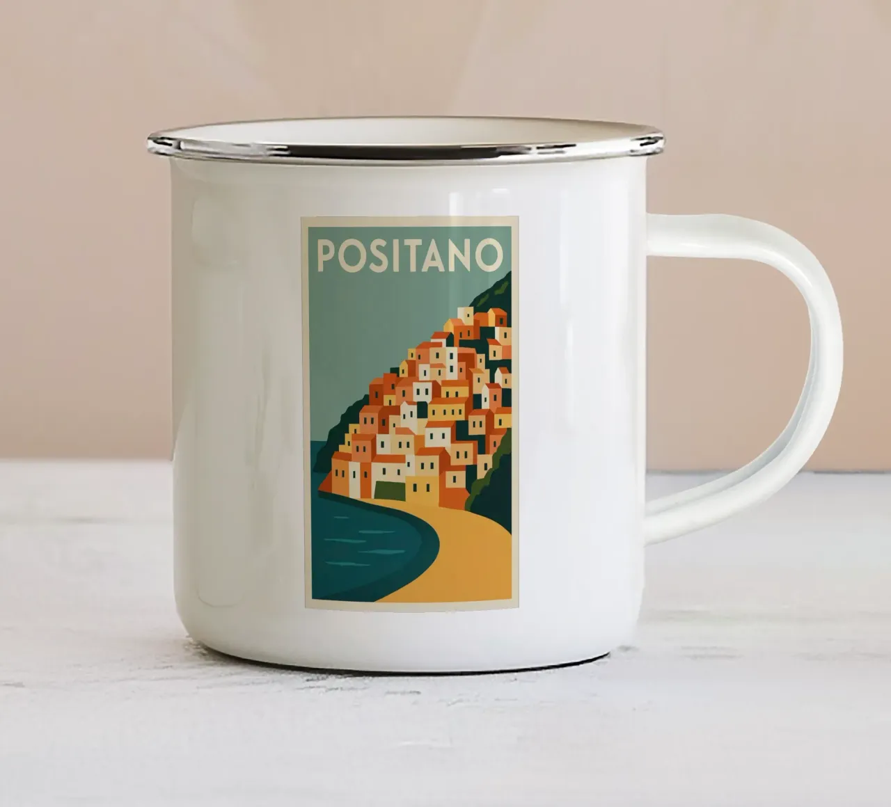 POSITANO - Un villaggio sospeso tra cielo e mare tazza in smalto da JETLAG | affiches voyage