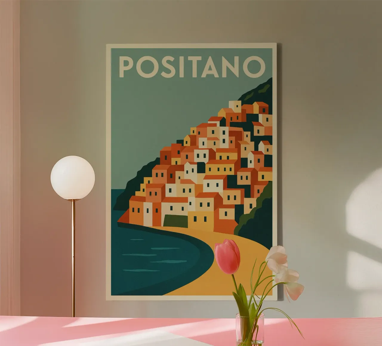 POSITANO - Een dorp tussen zee en lucht canvas met Baklijst van JETLAG | affiches voyage