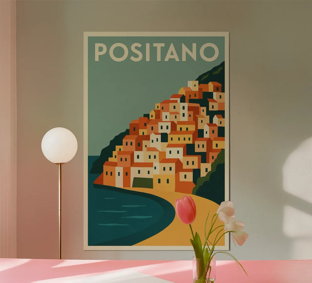 POSITANO - Un villaggio sospeso tra cielo e mare poster con telaio in legno da JETLAG | affiches voyage