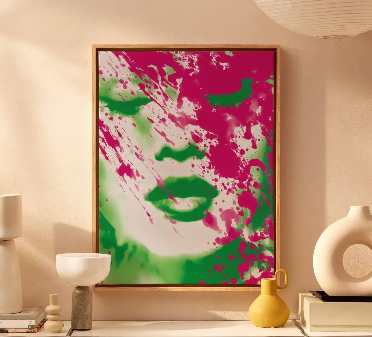 Ritratto caotico di donna in magenta e verde tela con Cornice a cassetta da Autofocus