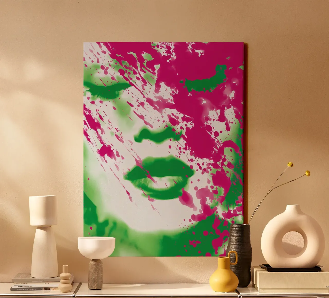 Ritratto caotico di donna in magenta e verde tela con Cornice a cassetta da Autofocus