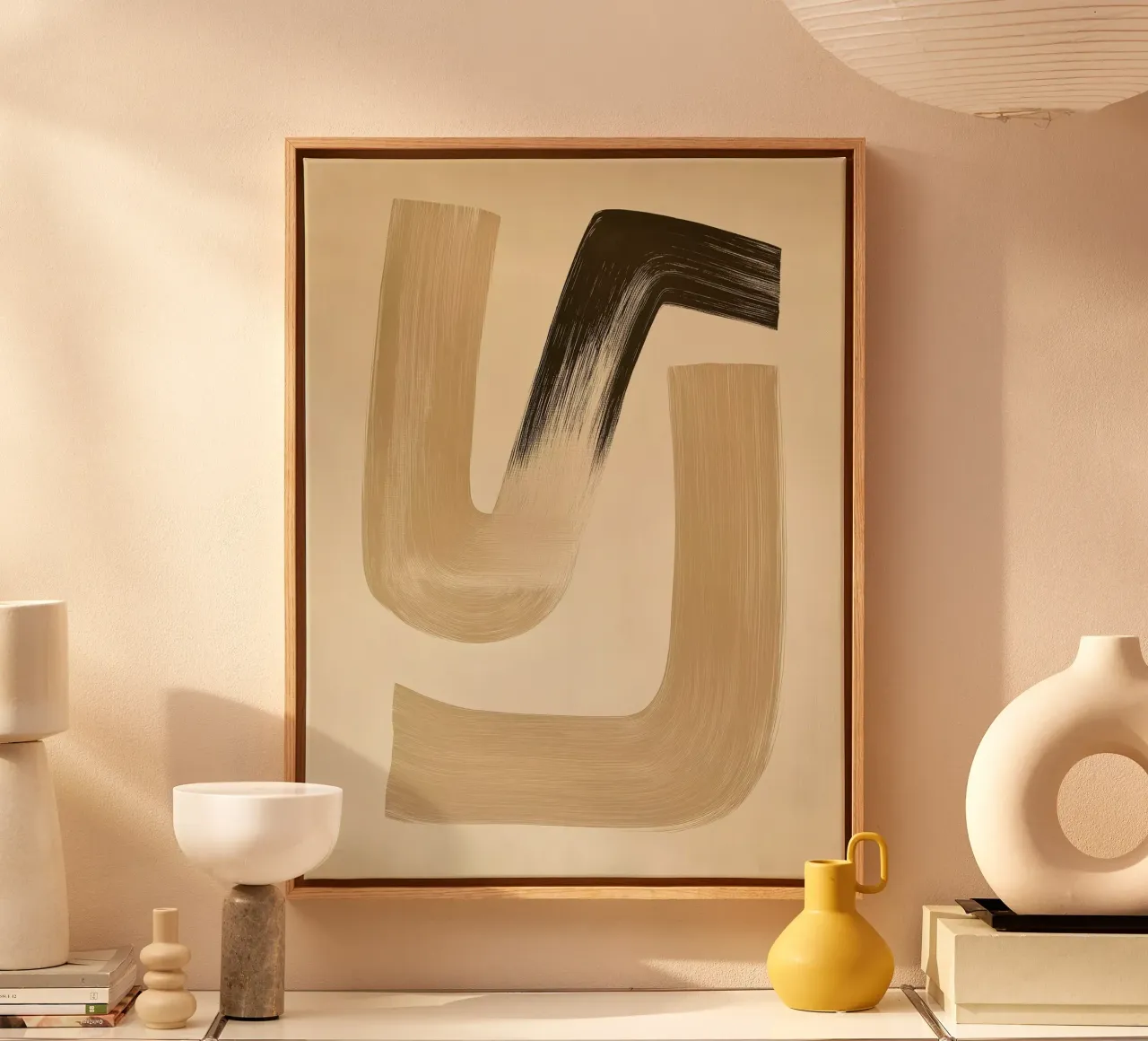 Abstracte vormen in bruine kleuren canvas met Baklijst van Imagine