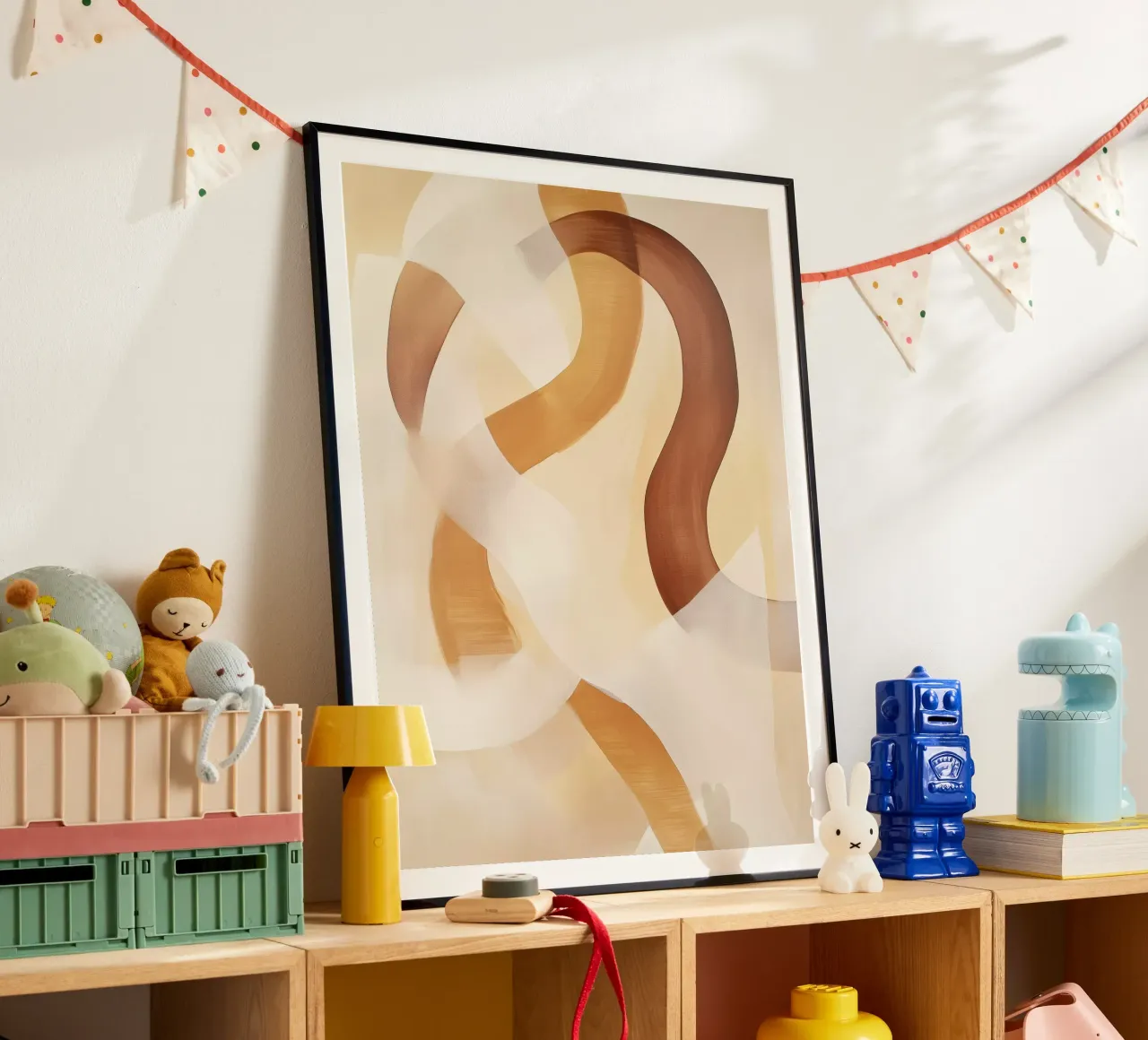 Abstracte vormen in bruine kleuren poster met houten frame van Imagine