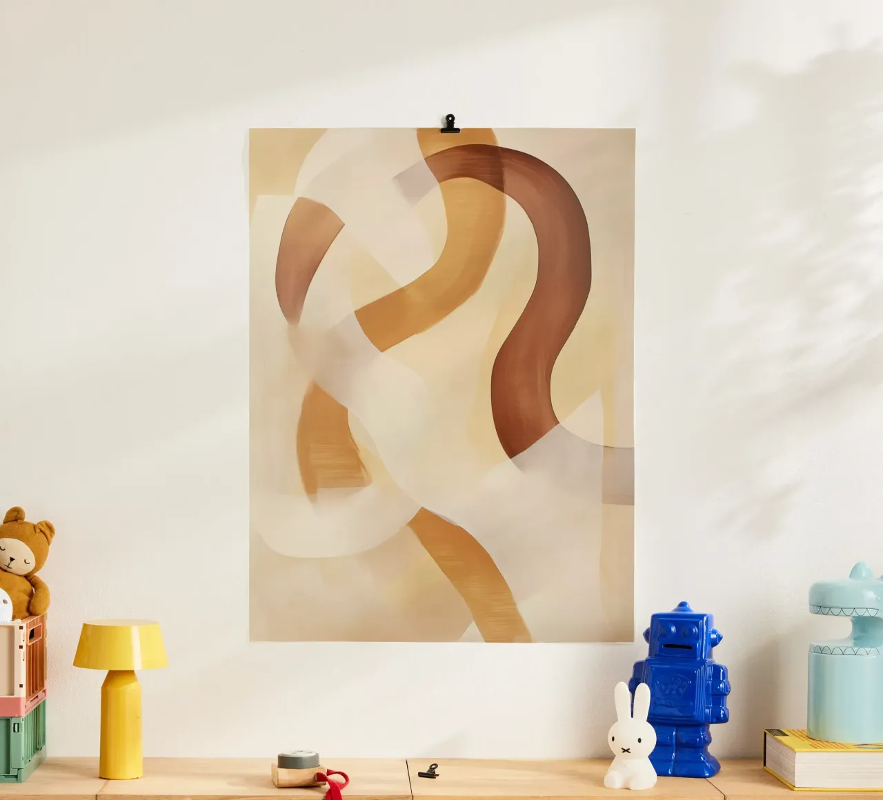 Abstracte vormen in bruine kleuren poster met houten frame van Imagine