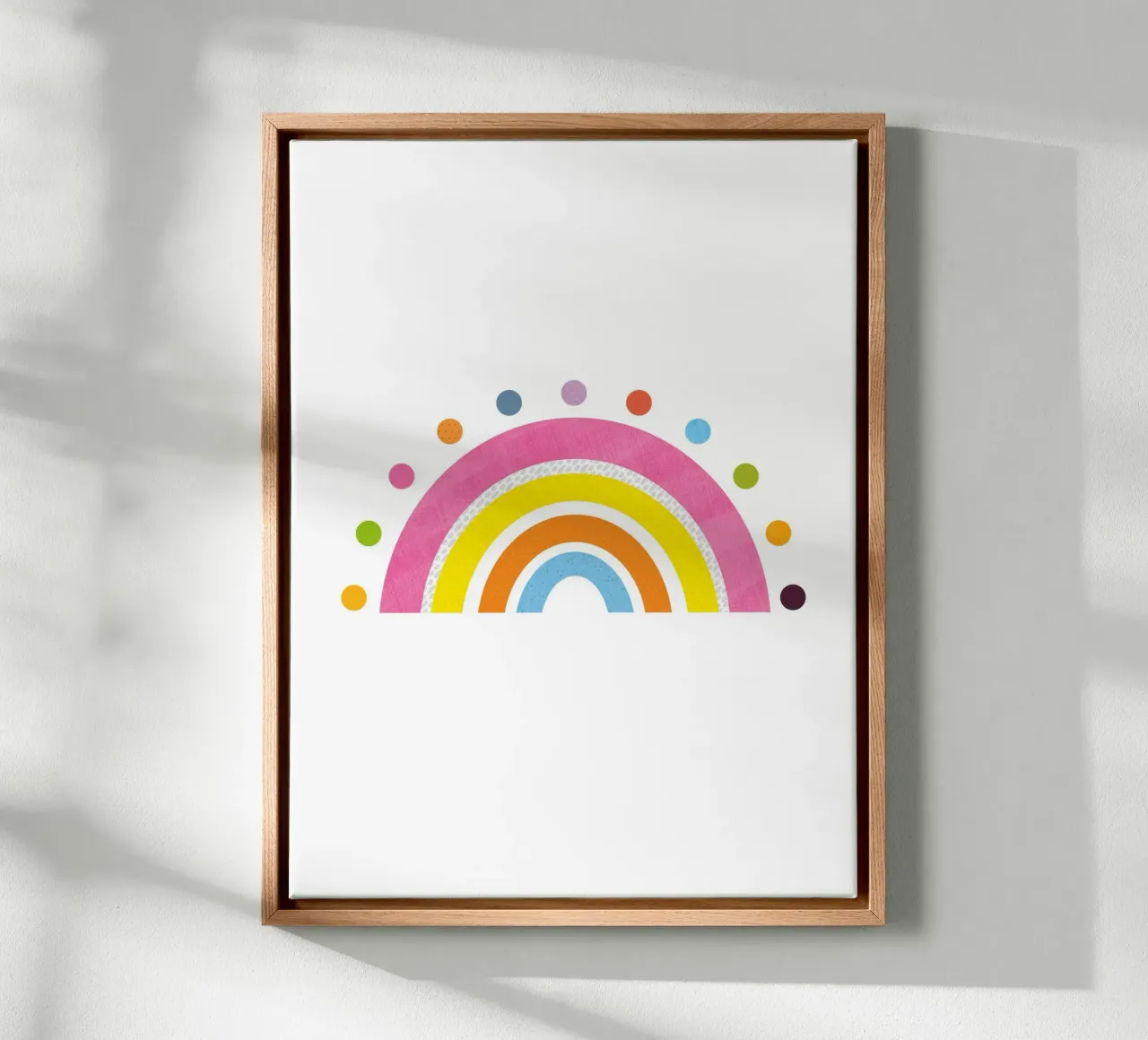Playful Rainbow Arc with Colorful Dots canvas with Floater frame by JaySan Studio