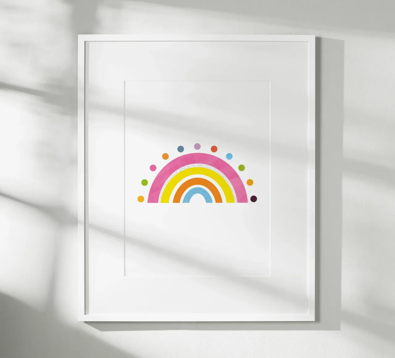 Speelse regenboogboog met kleurrijke stippen poster met houten frame van JaySan Studio