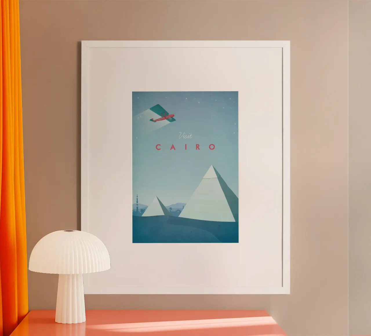 paesaggio urbano piramidi aereo al cairo poster con telaio in legno da unyil shope