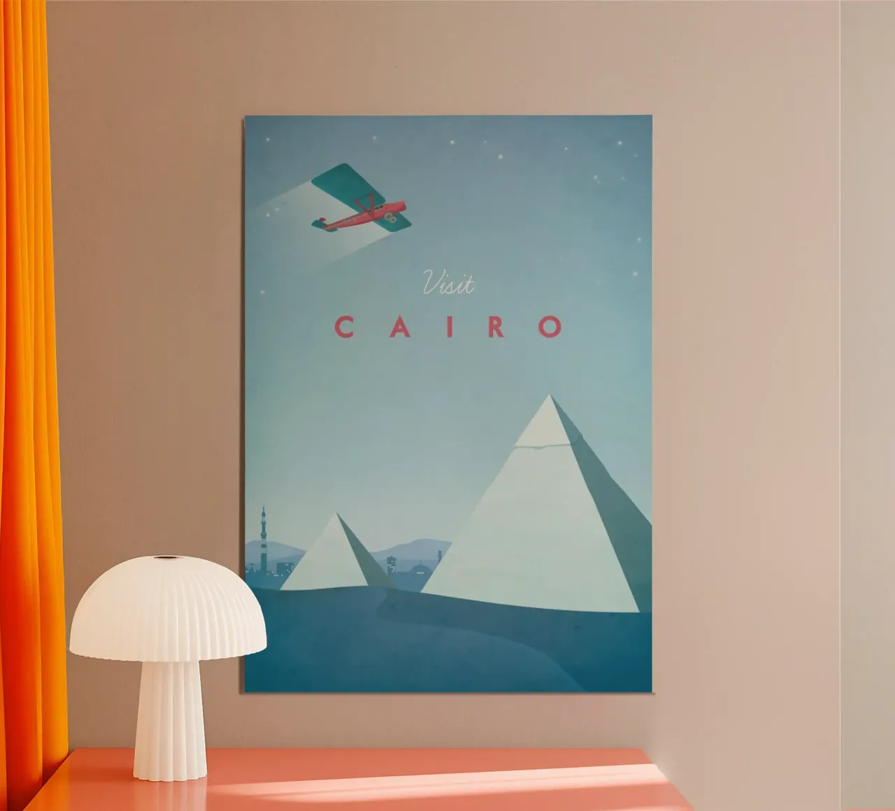 paesaggio urbano piramidi aereo al cairo poster con telaio in legno da unyil shope