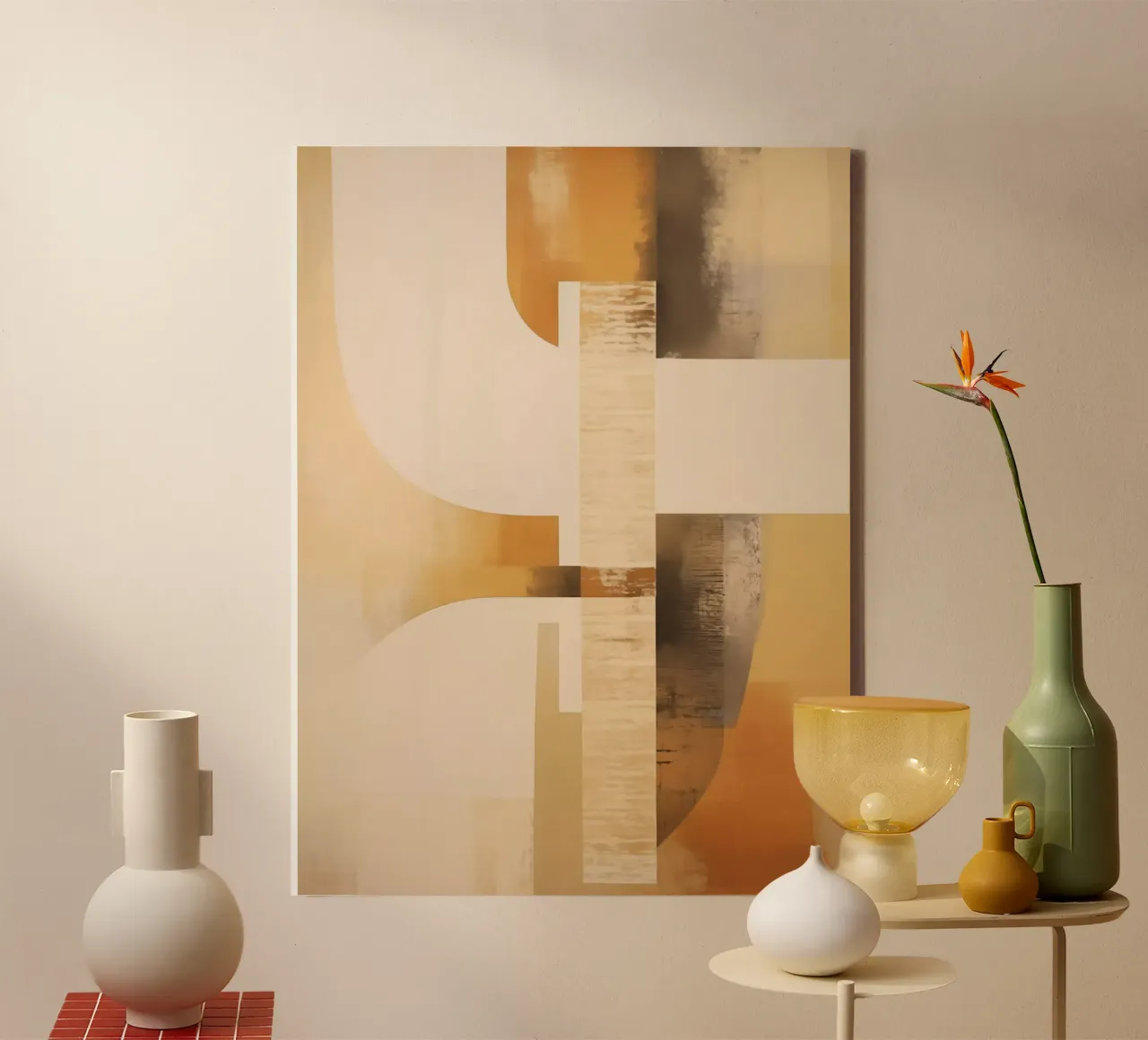 Abstracte vormen in bruine kleuren canvas met Baklijst van Imagine