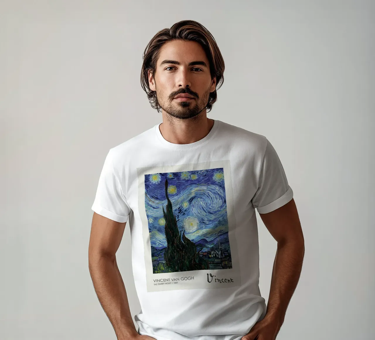 cypress trees swirling patterns nighttime scene t-shirt by cloud shop