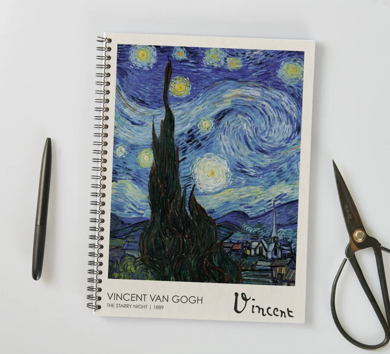 cypress trees swirling patterns nighttime scene spiral notebook by cloud shop