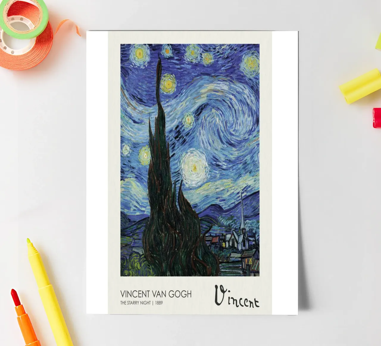 cypress trees swirling patterns nighttime scene sticker sheet by cloud shop