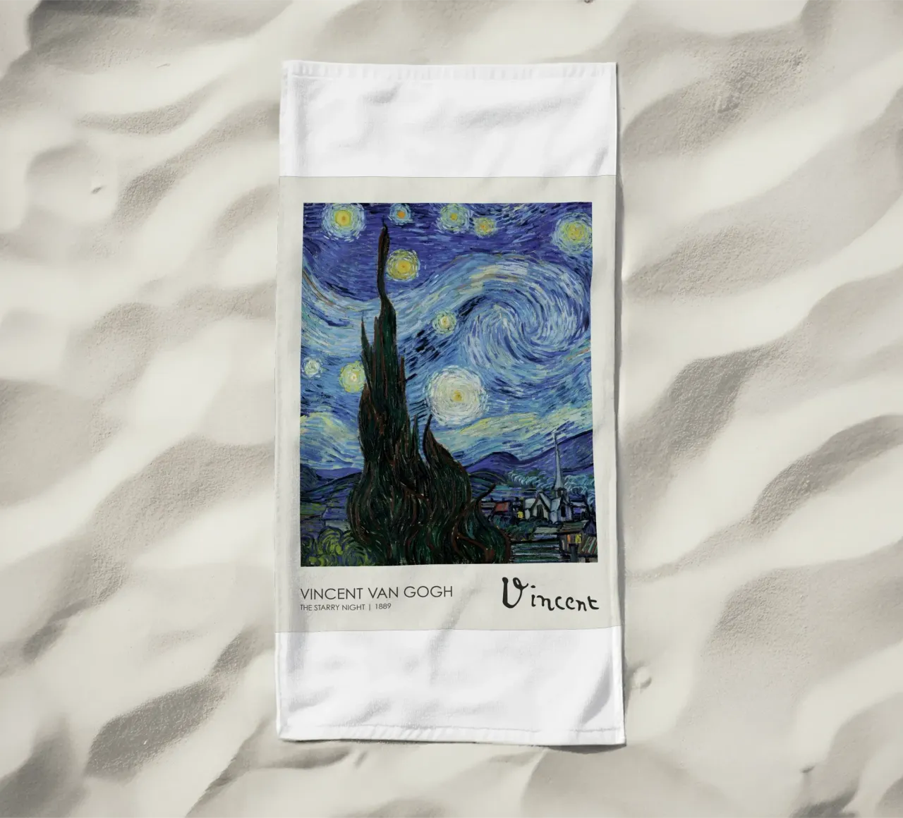 cypress trees swirling patterns nighttime scene beach towel by cloud shop
