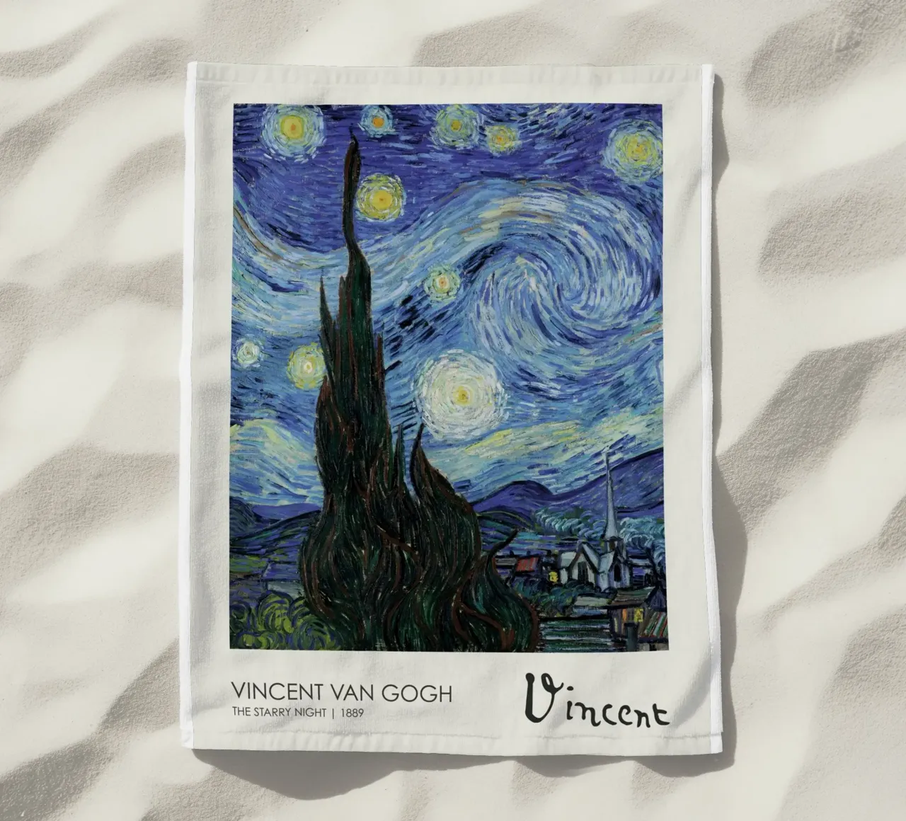cypress trees swirling patterns nighttime scene beach towel by cloud shop
