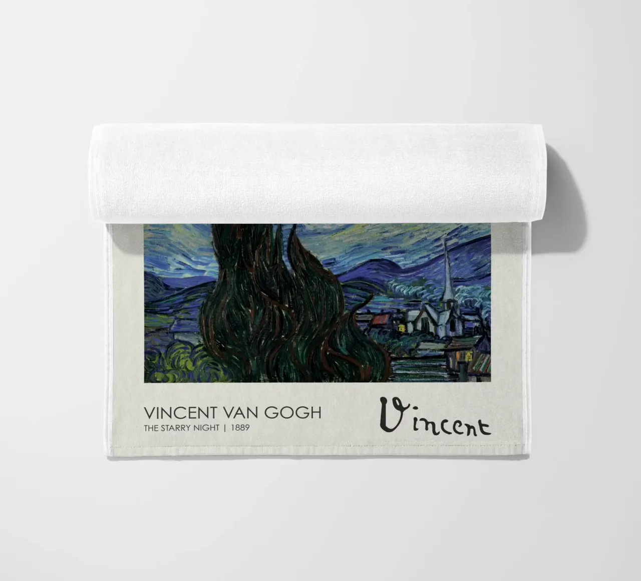 cypress trees swirling patterns nighttime scene beach towel by cloud shop