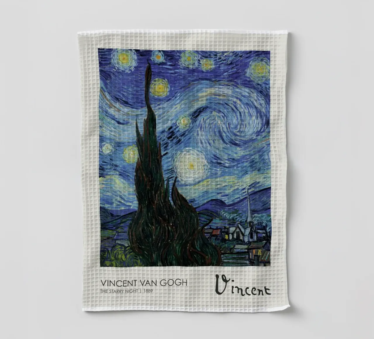 cypress trees swirling patterns nighttime scene tea towel by cloud shop