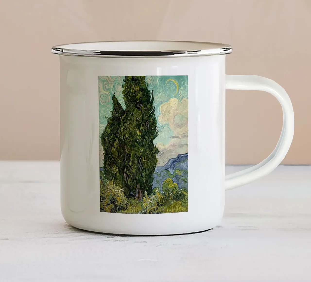 grande albero sulla collina tazza in smalto da cloud shop