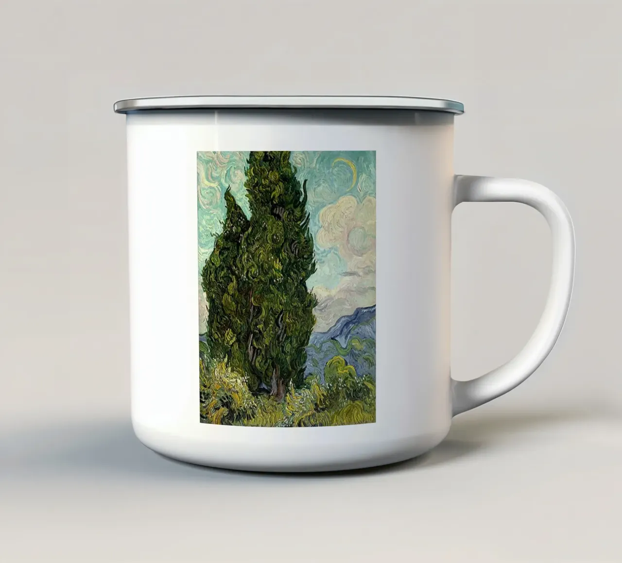 grande albero sulla collina tazza in smalto da cloud shop