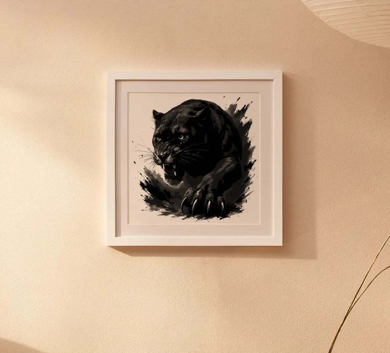 Pantera Nera - Balzo feroce - Effetto vernice a inchiostro poster con telaio in alluminio da LM2KONE