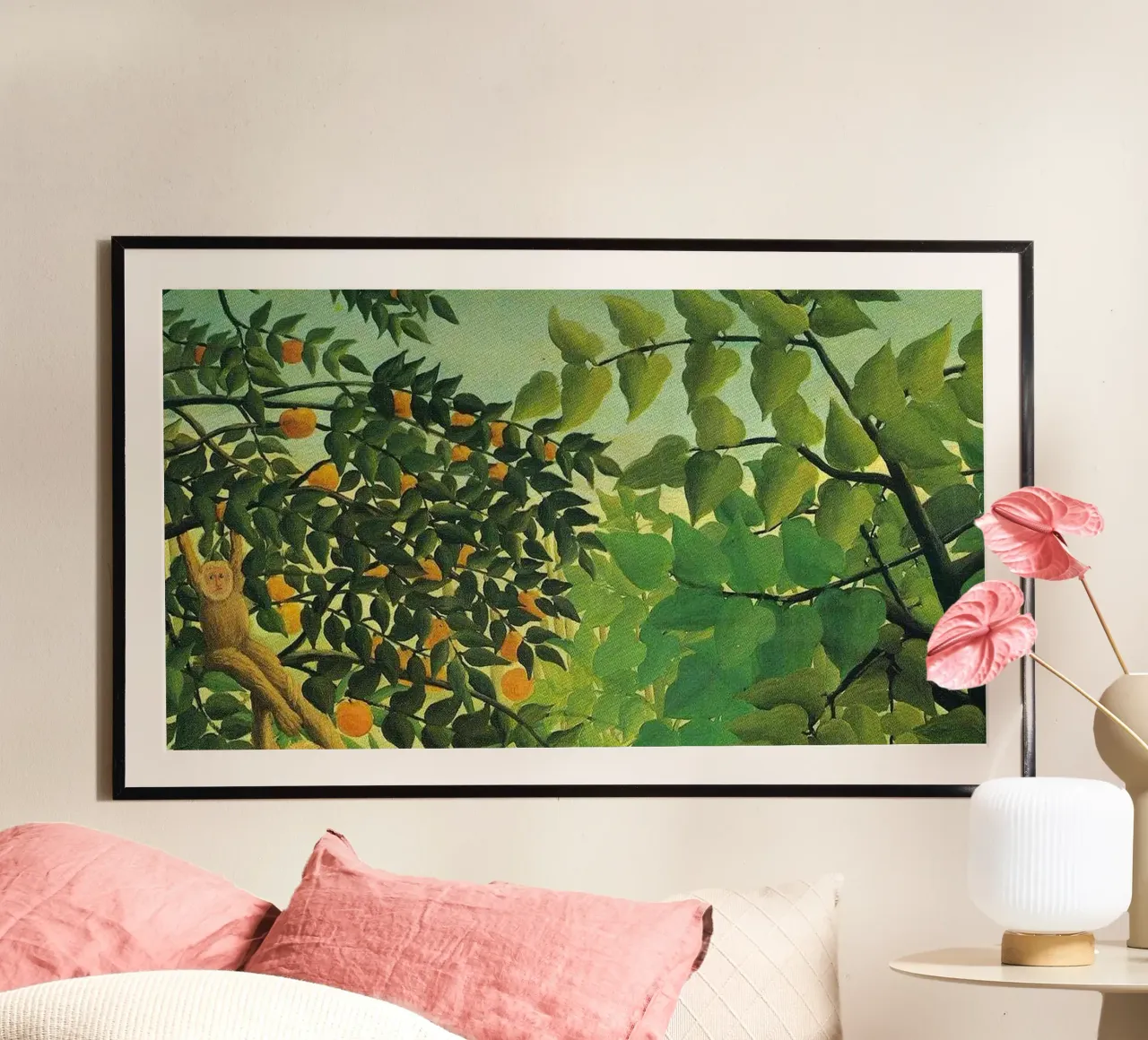 scimmia appesa a un albero poster con telaio in alluminio da taylor shop