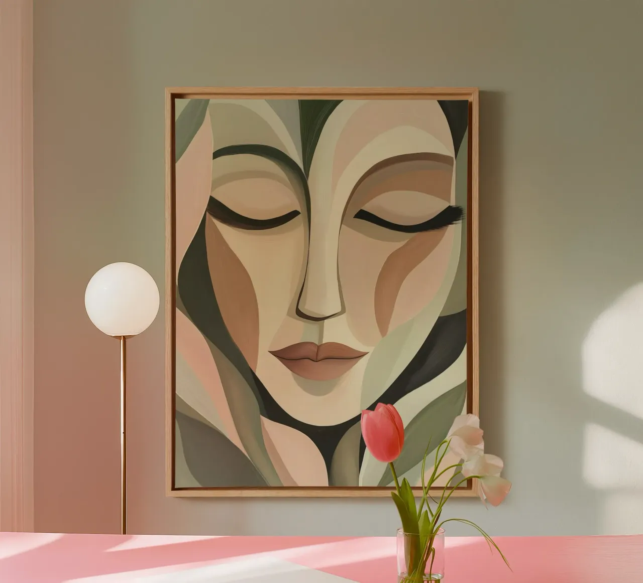 Abstract gezicht canvas met Baklijst van Imagine