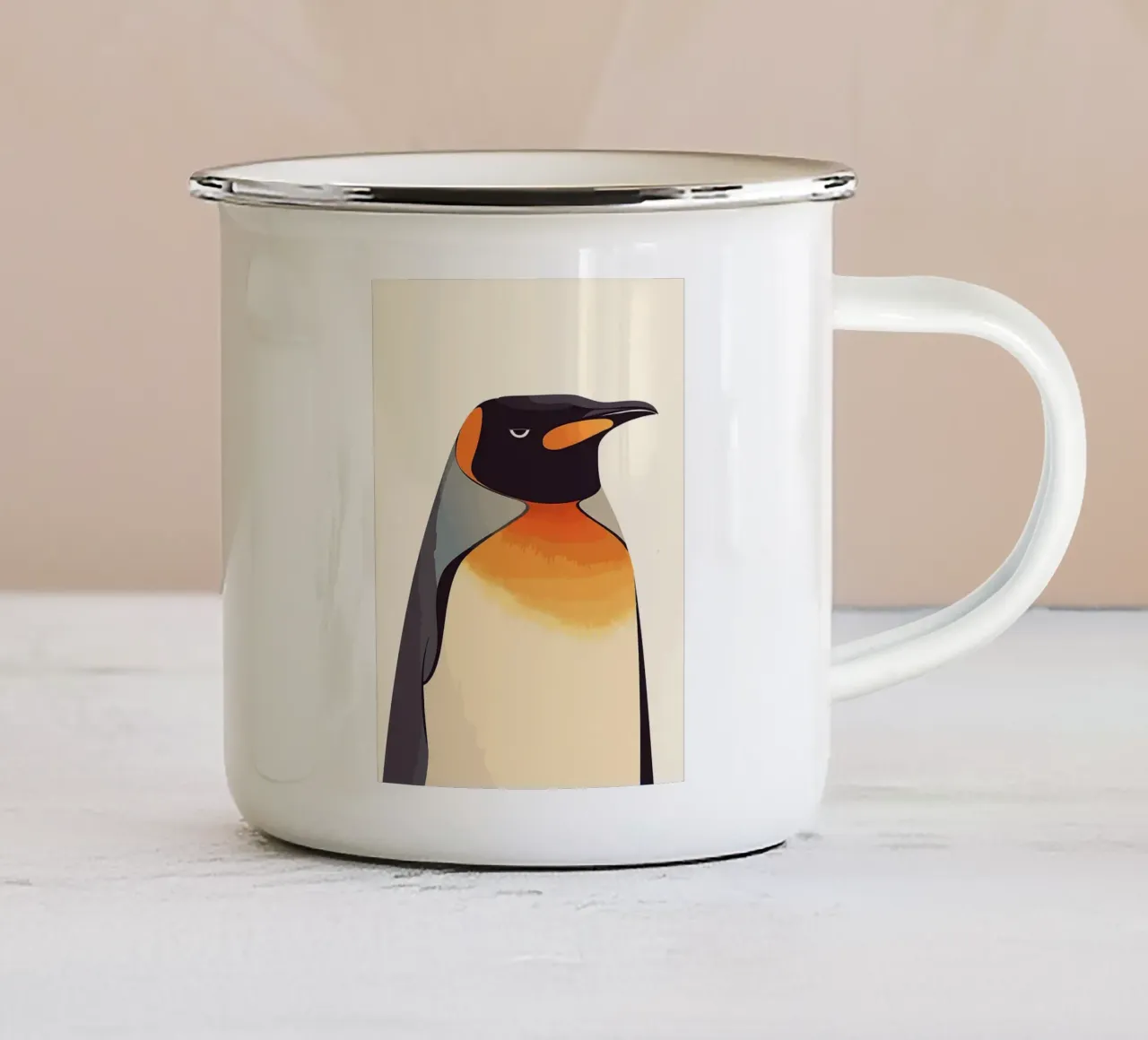 pinguino uccello animale fauna selvatica piume tazza in smalto da Karin M Fried
