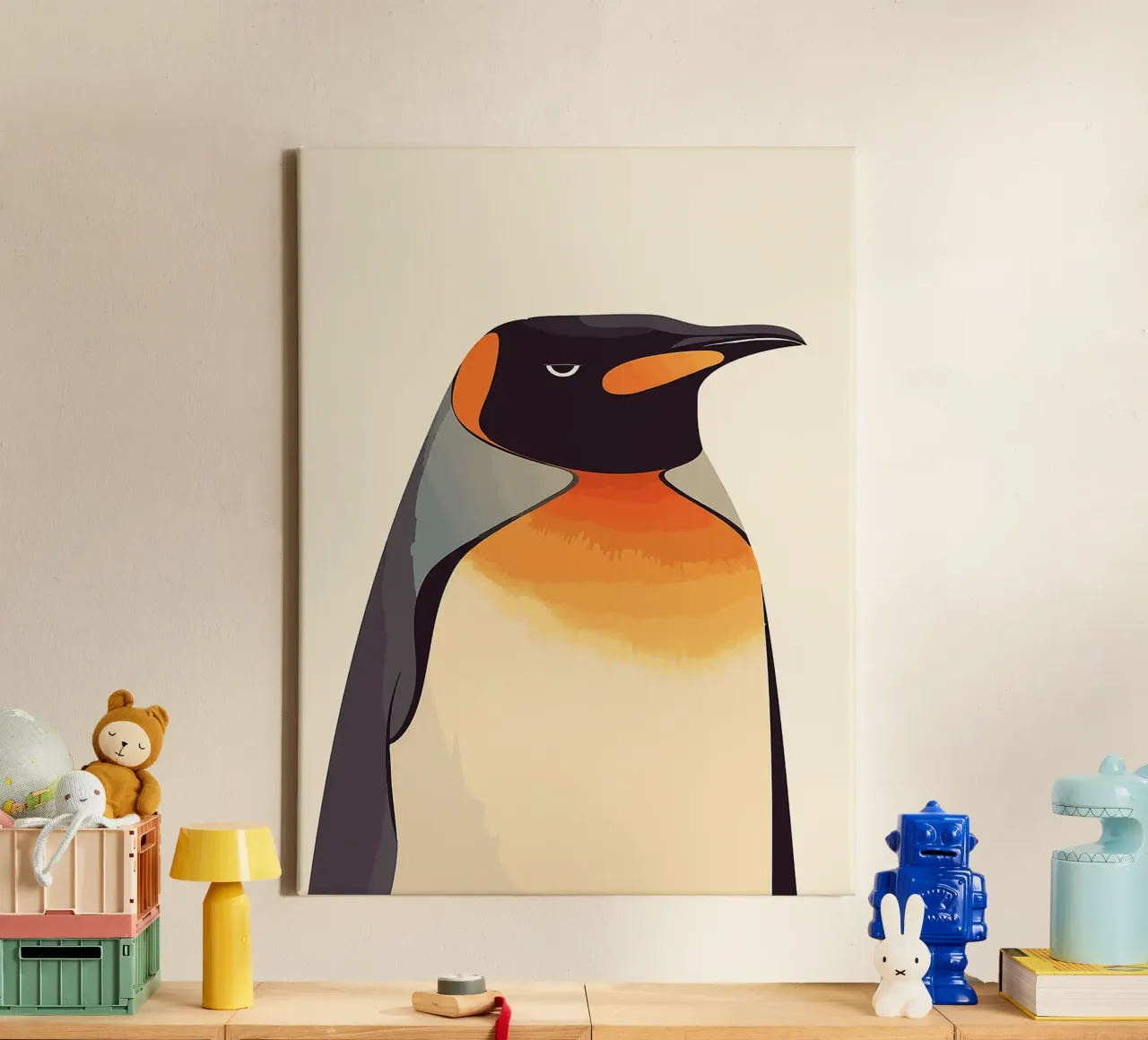 pinguino uccello animale fauna selvatica piume tela con Cornice a cassetta da Karin M Fried