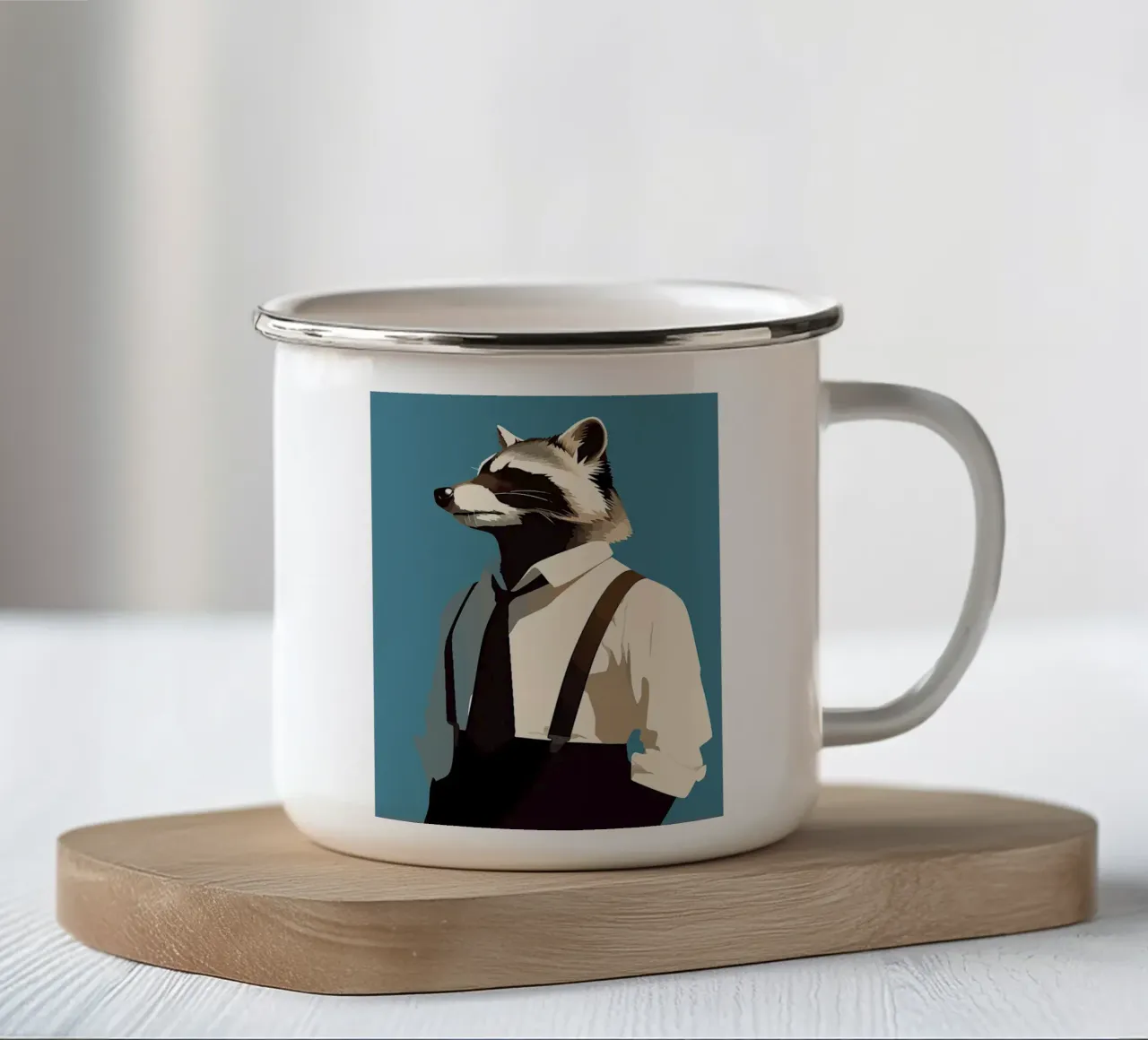procione animale vestito camicia cravatta tazza in smalto da Karin M Fried