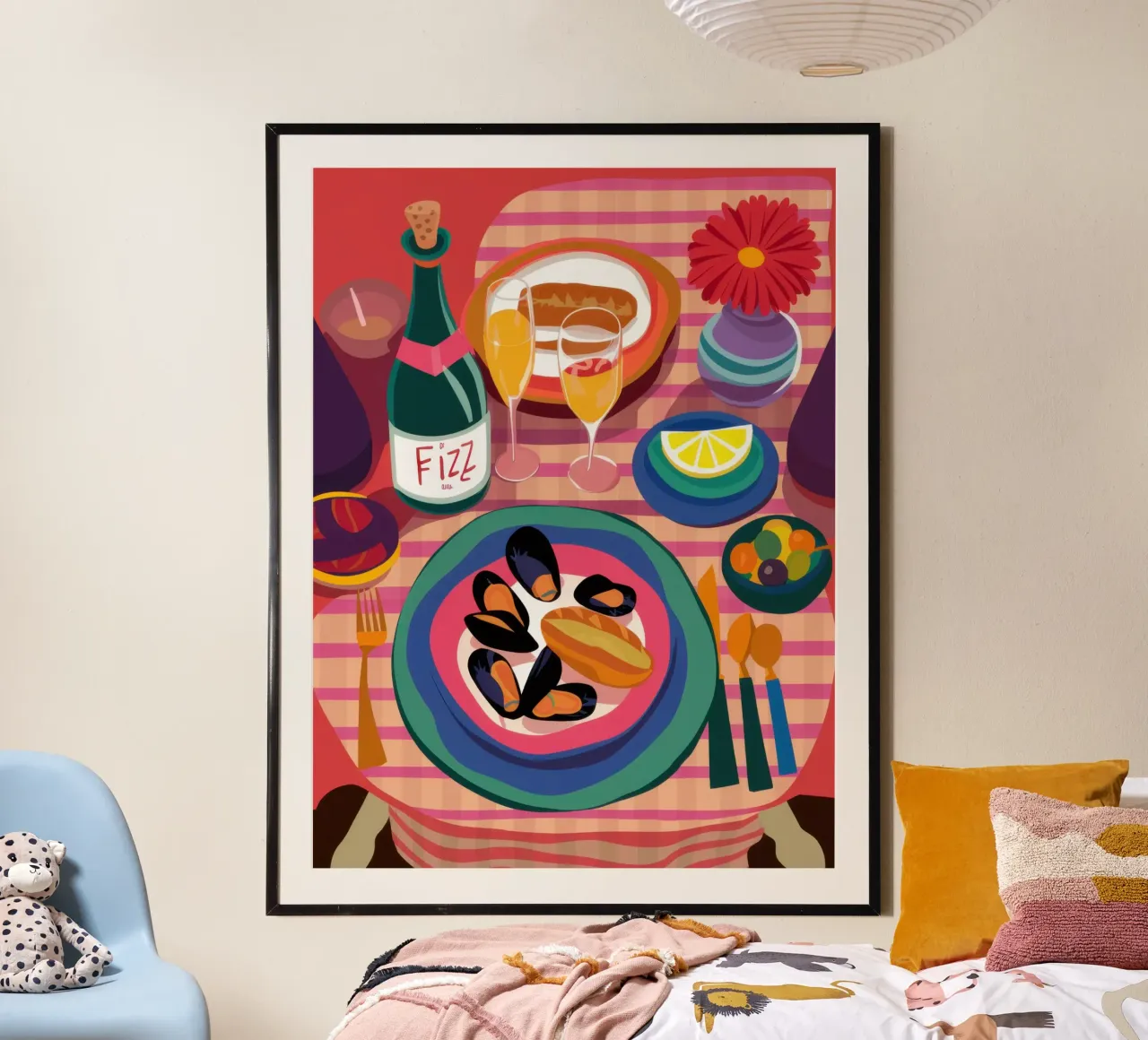 Festa dei frutti di mare in rosa poster con telaio in plastica da Bruce Juice