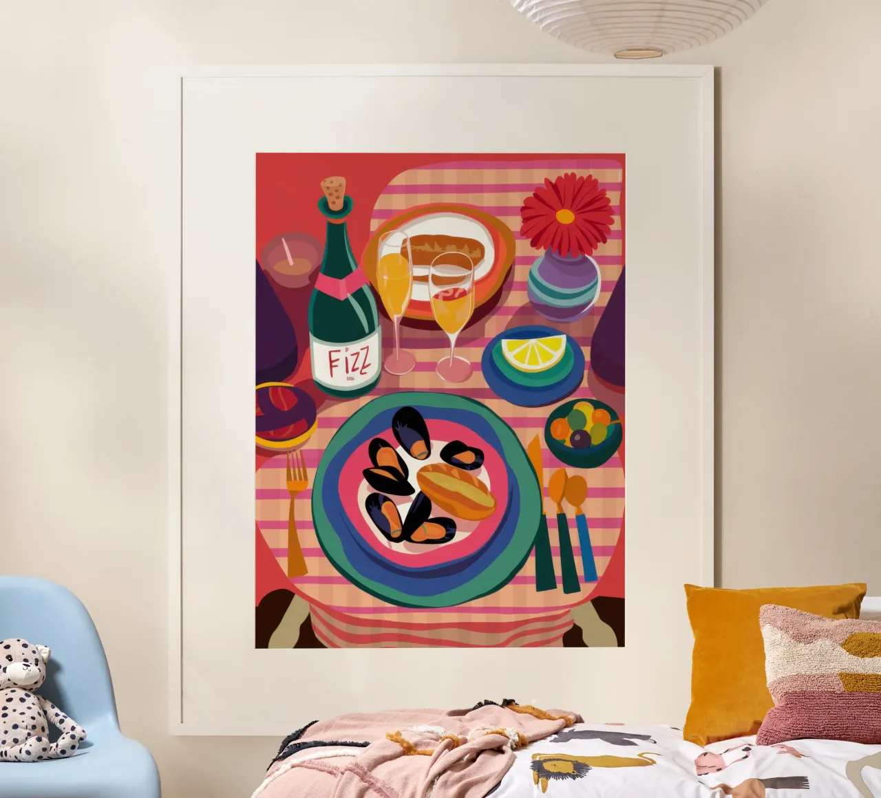 Festa dei frutti di mare in rosa poster con telaio in plastica da Bruce Juice
