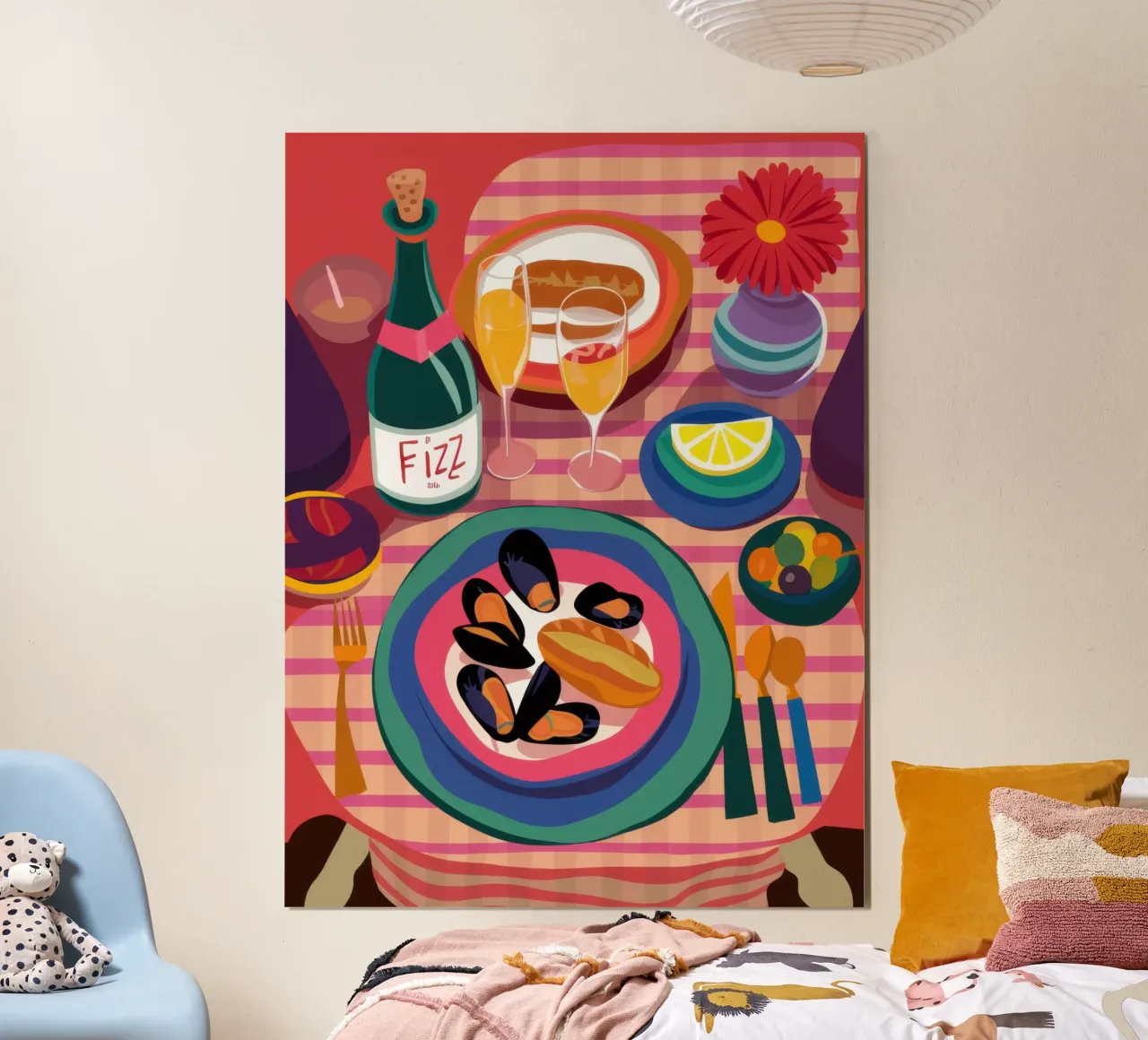 Festa dei frutti di mare in rosa poster con telaio in plastica da Bruce Juice