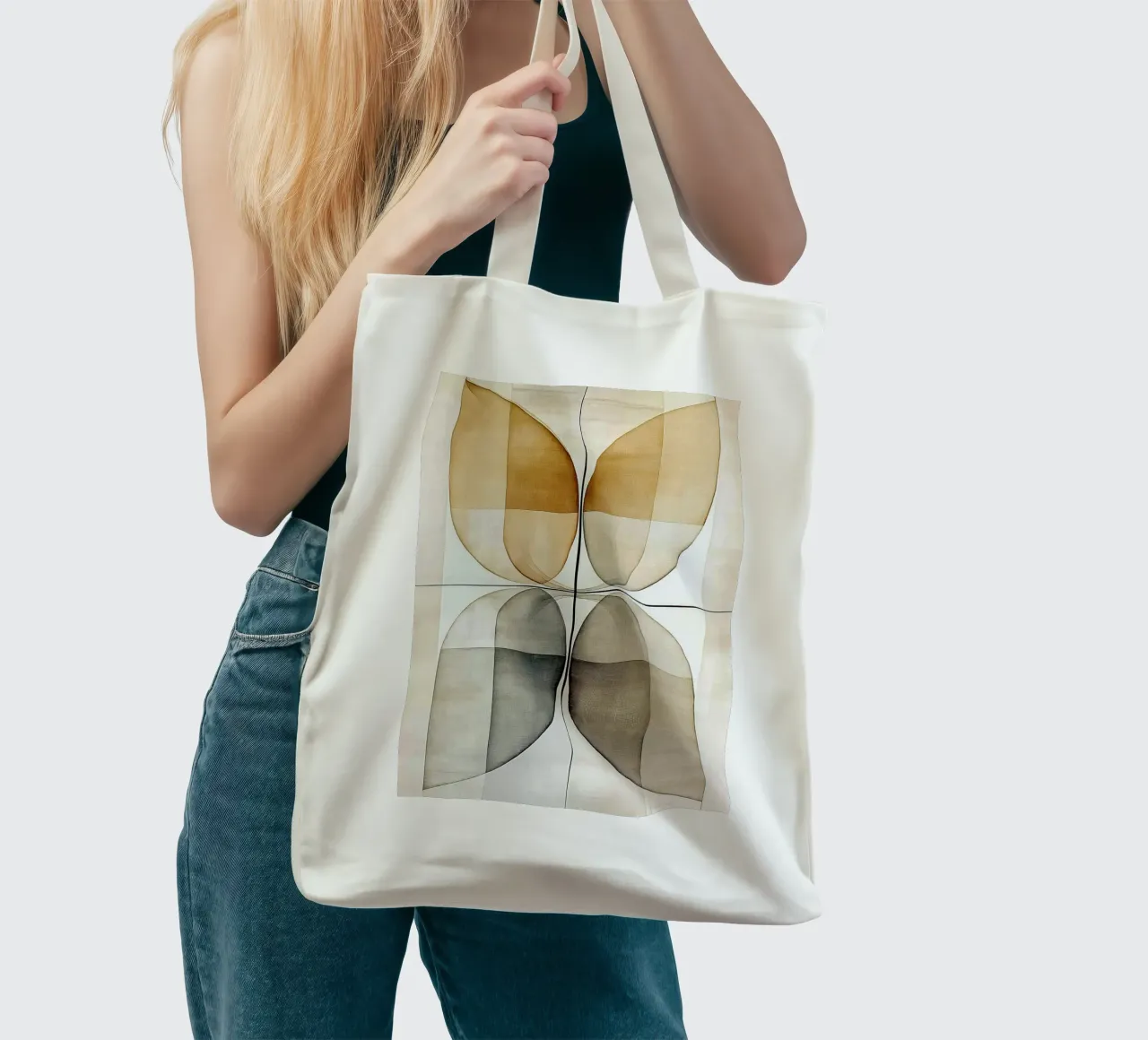 Abstract shapes in brown colors tote bag by Imagine