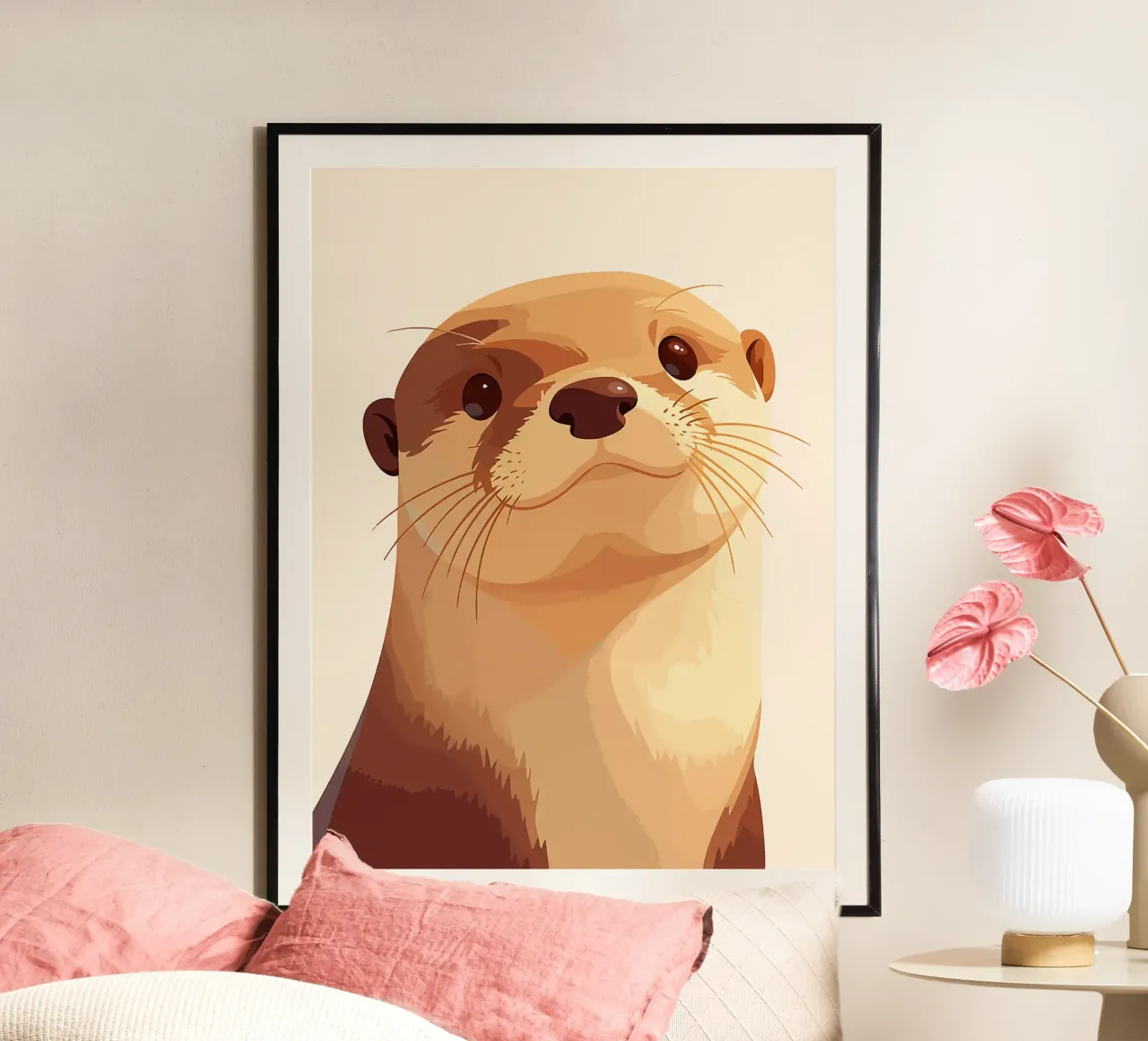 lontra animale baffi occhi naso poster con telaio in alluminio da Frank J Weissmuller