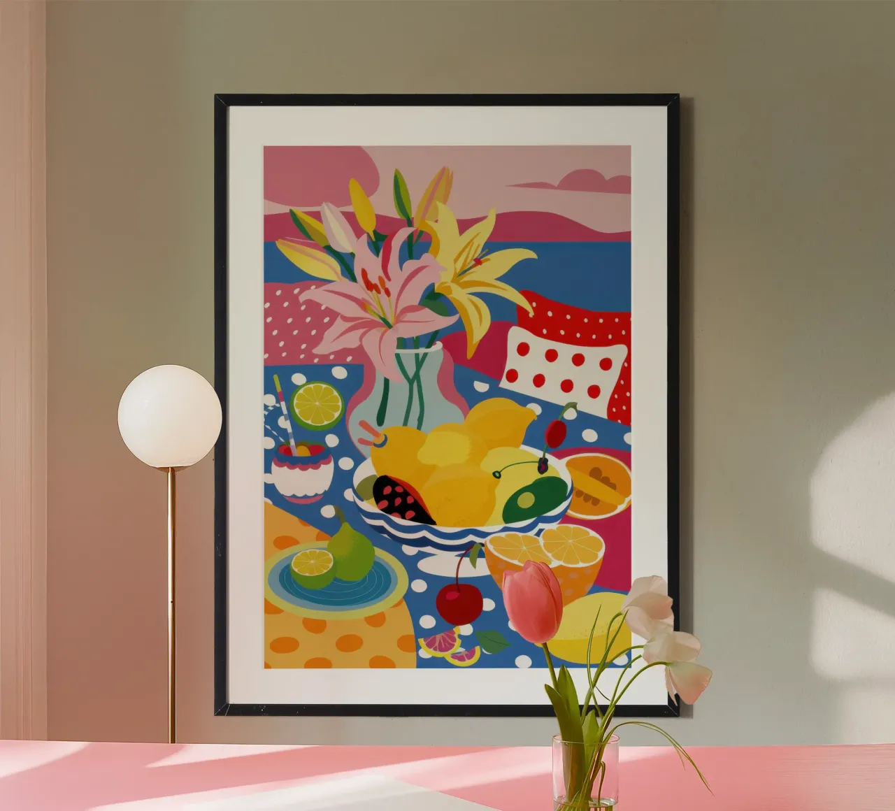 Festa di frutta astratta poster con telaio in legno da Autumn Season