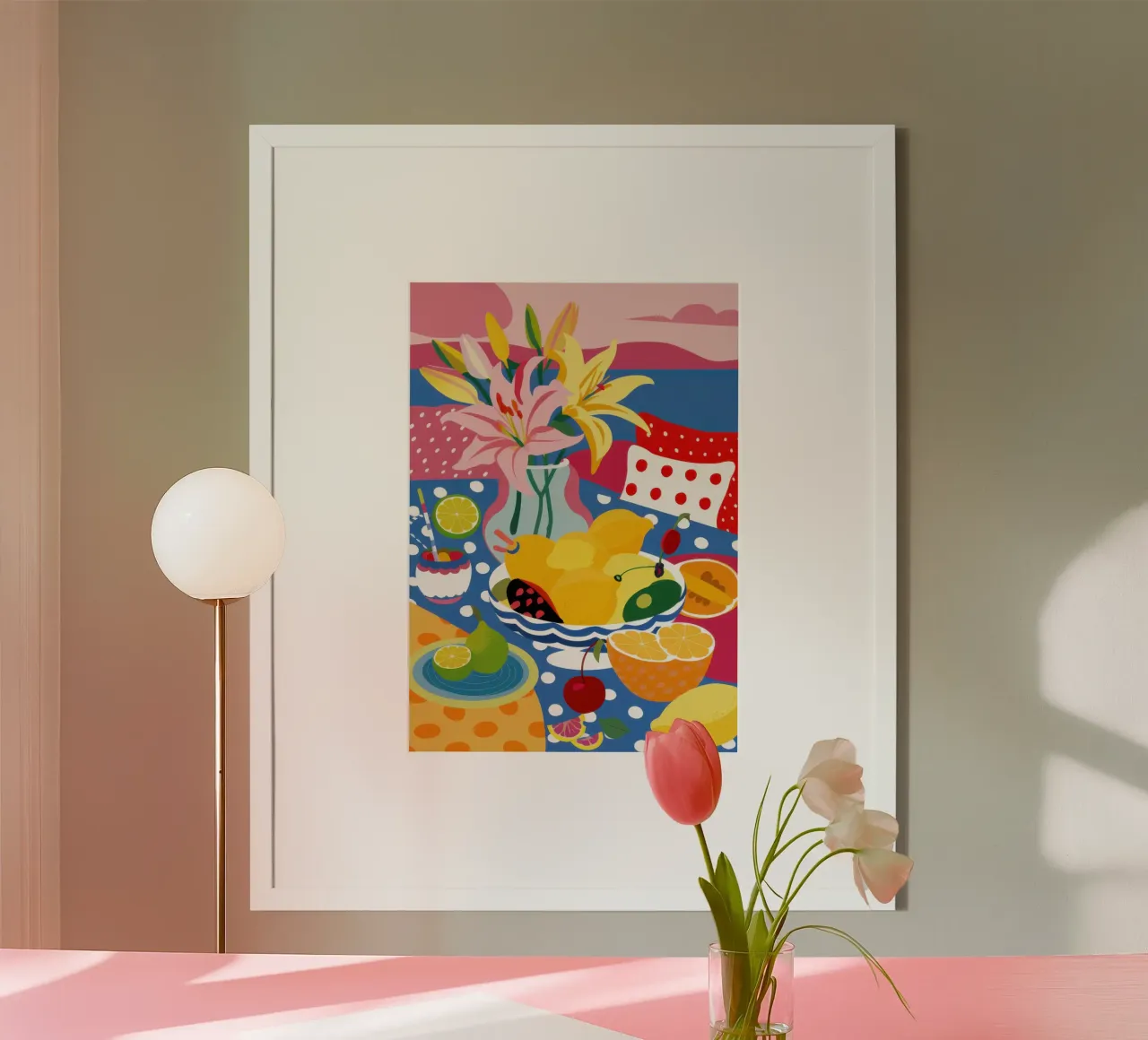 Festa di frutta astratta poster con telaio in legno da Autumn Season
