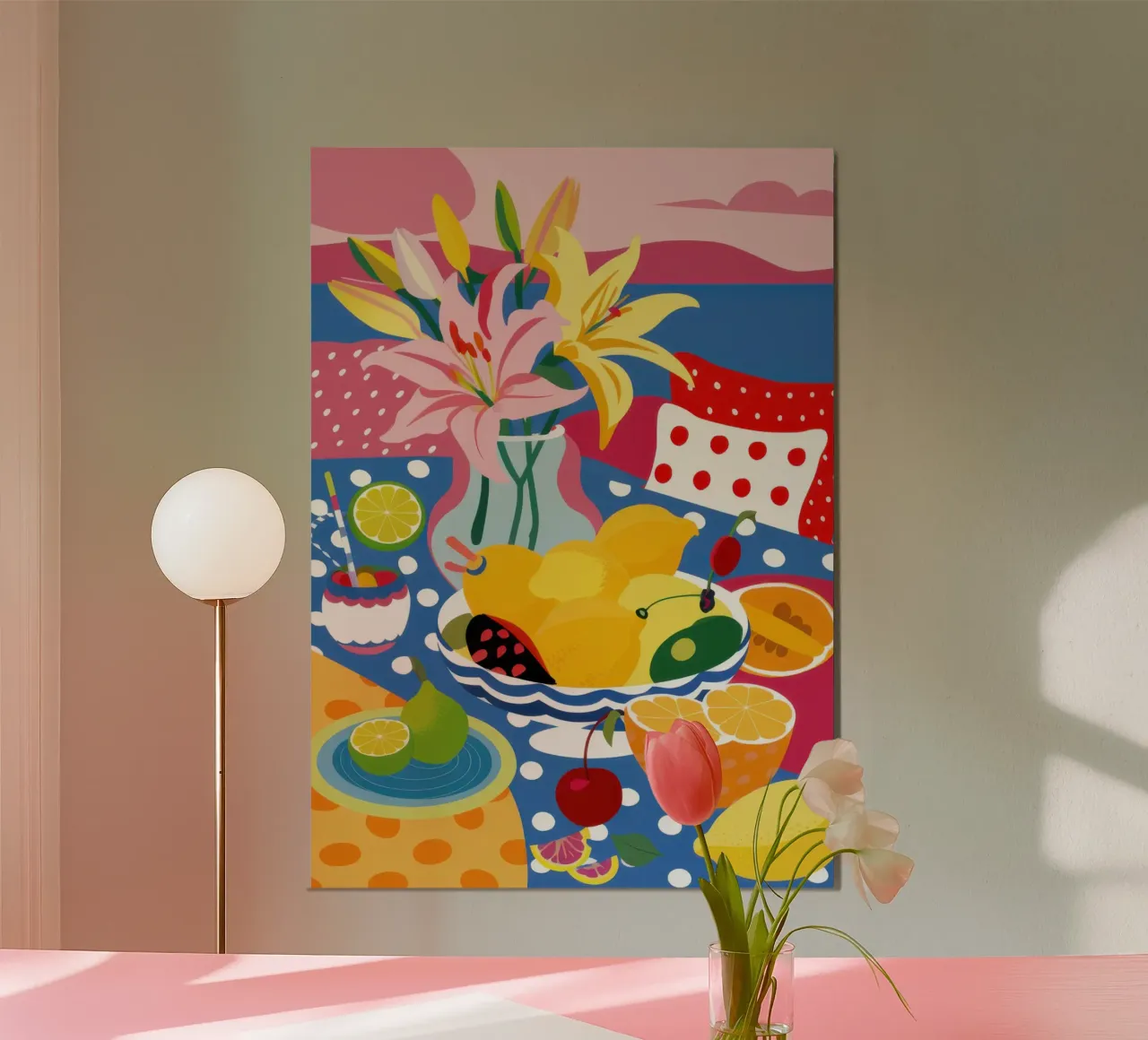 Festa di frutta astratta poster con telaio in legno da Autumn Season