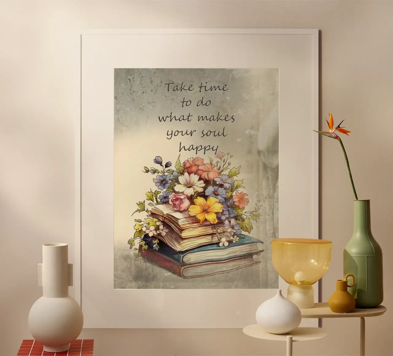 Prendetevi il tempo per fare i fiori Citazione poster con telaio in alluminio da Leahprint
