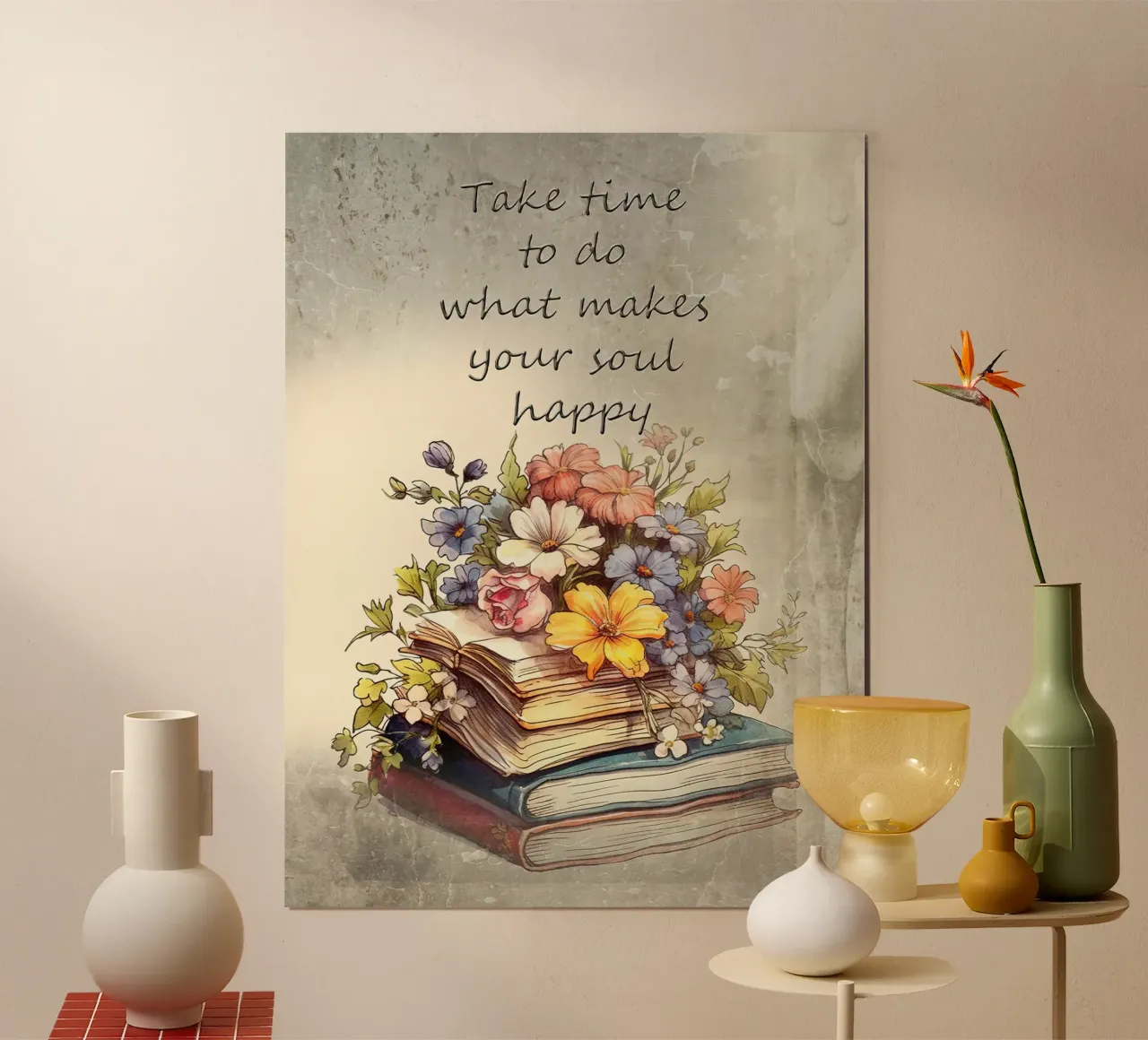 Prendetevi il tempo per fare i fiori Citazione poster con telaio in alluminio da Leahprint