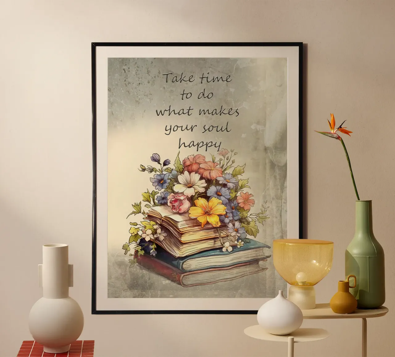 Prendetevi il tempo per fare i fiori Citazione poster con telaio in alluminio da Leahprint