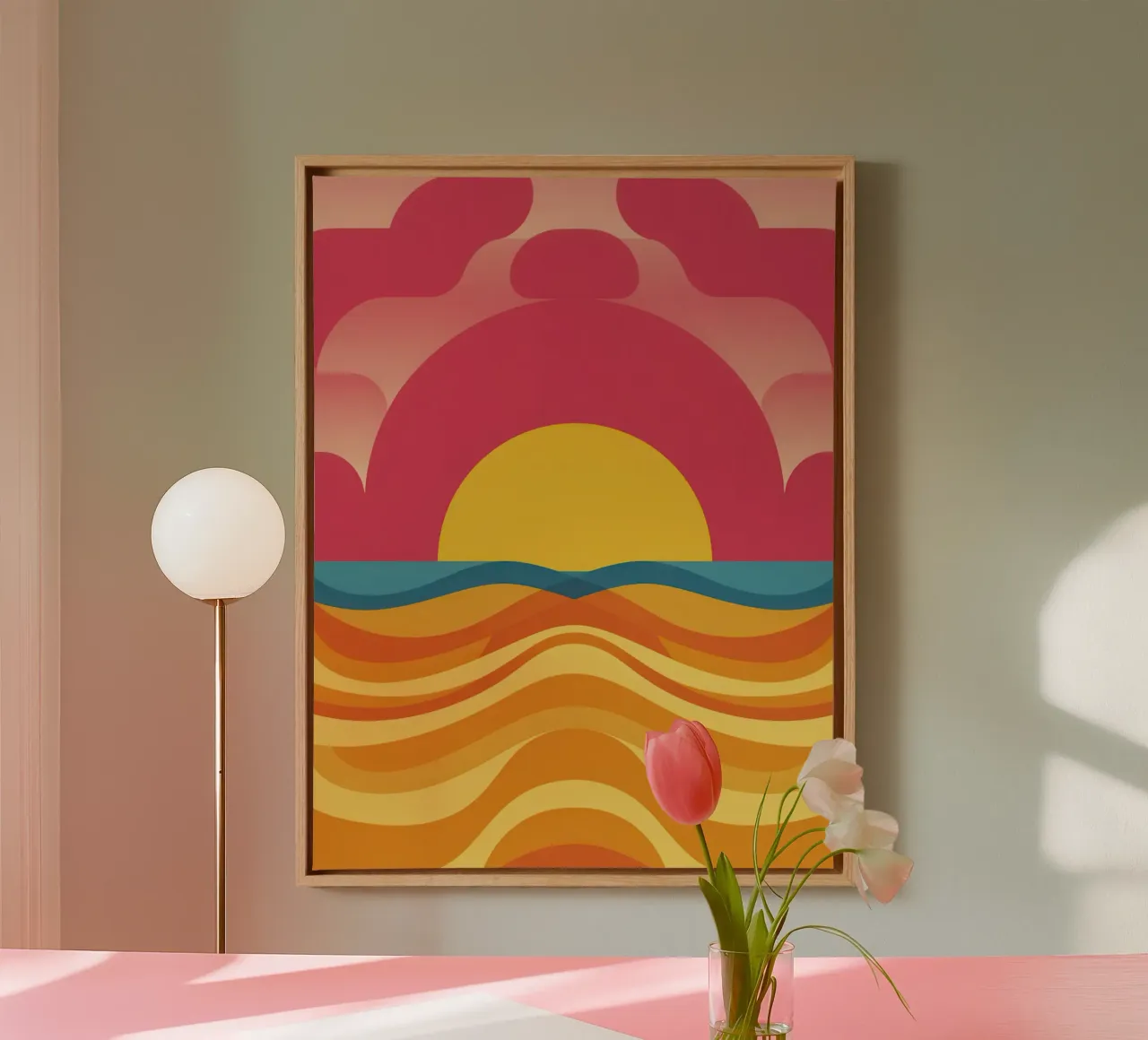 Golvende zonsondergang Serenity canvas met Baklijst van Bruce Juice