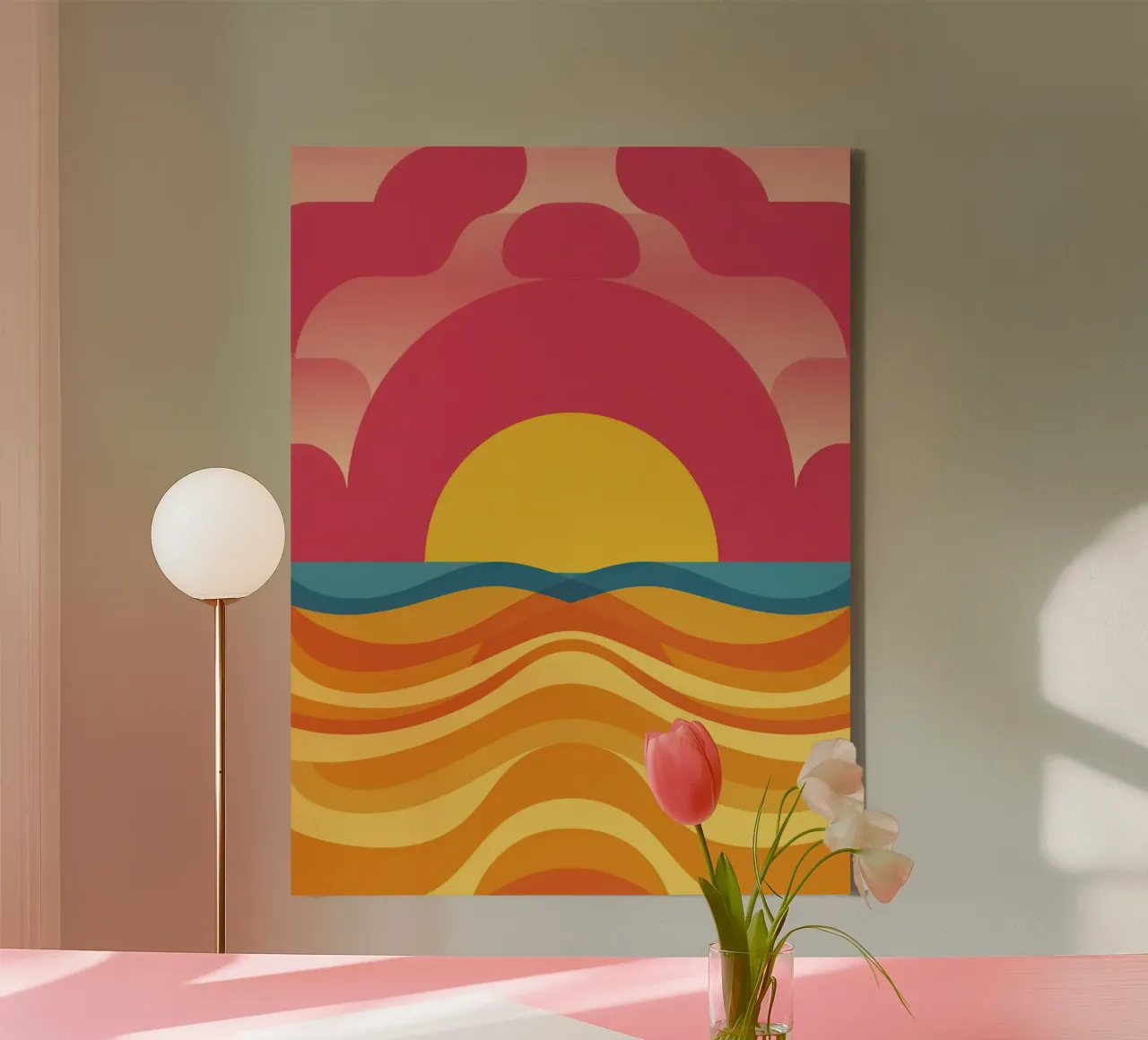 Golvende zonsondergang Serenity canvas met Baklijst van Bruce Juice