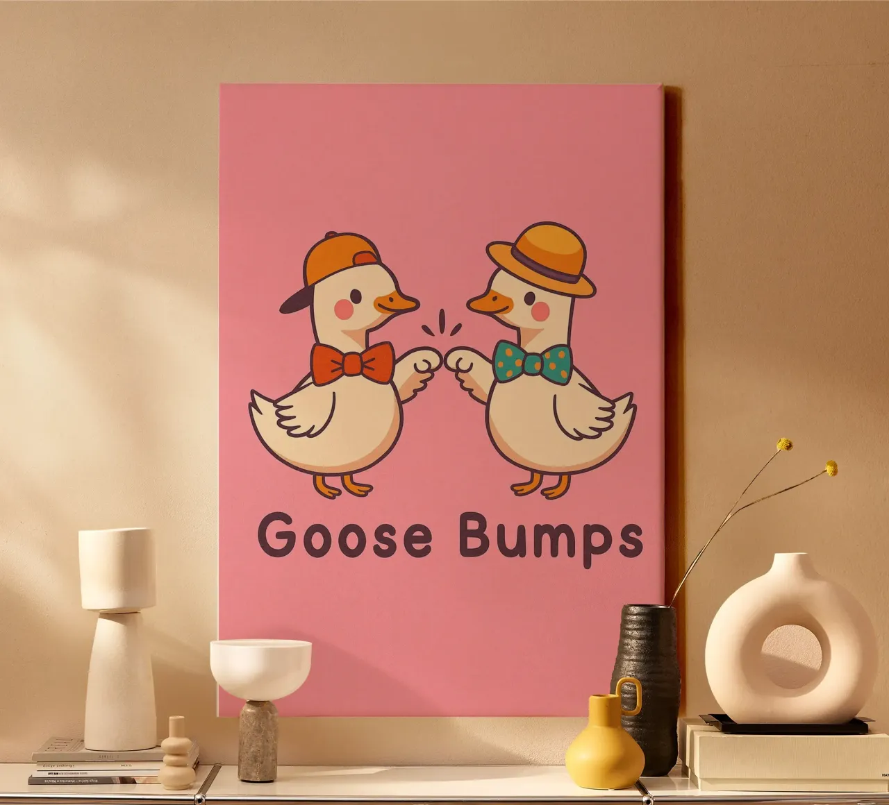 eend kippenvel grappige tekening canvas met Baklijst van klicins