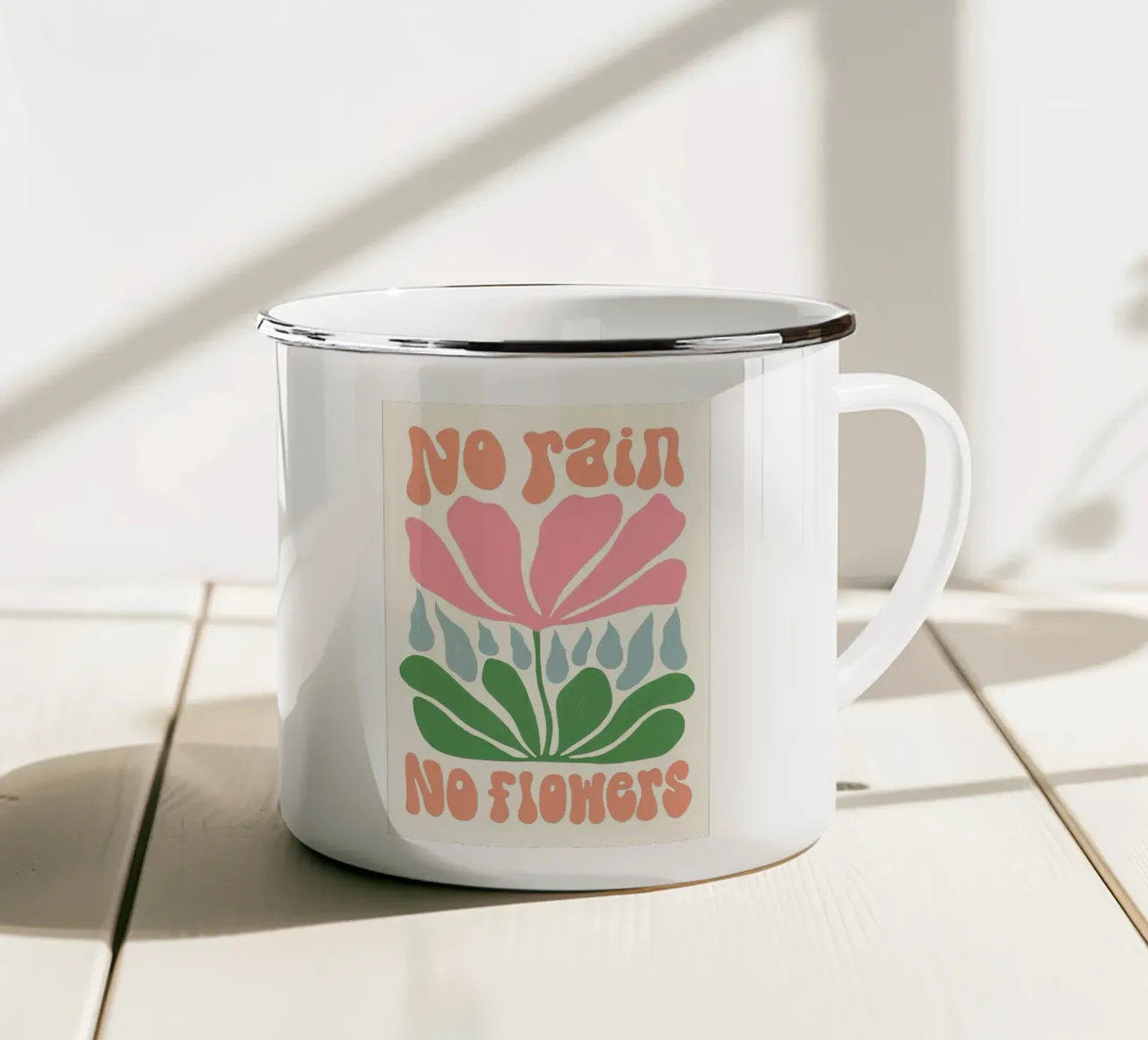 Niente pioggia niente fiori tazza in smalto da Leahprint