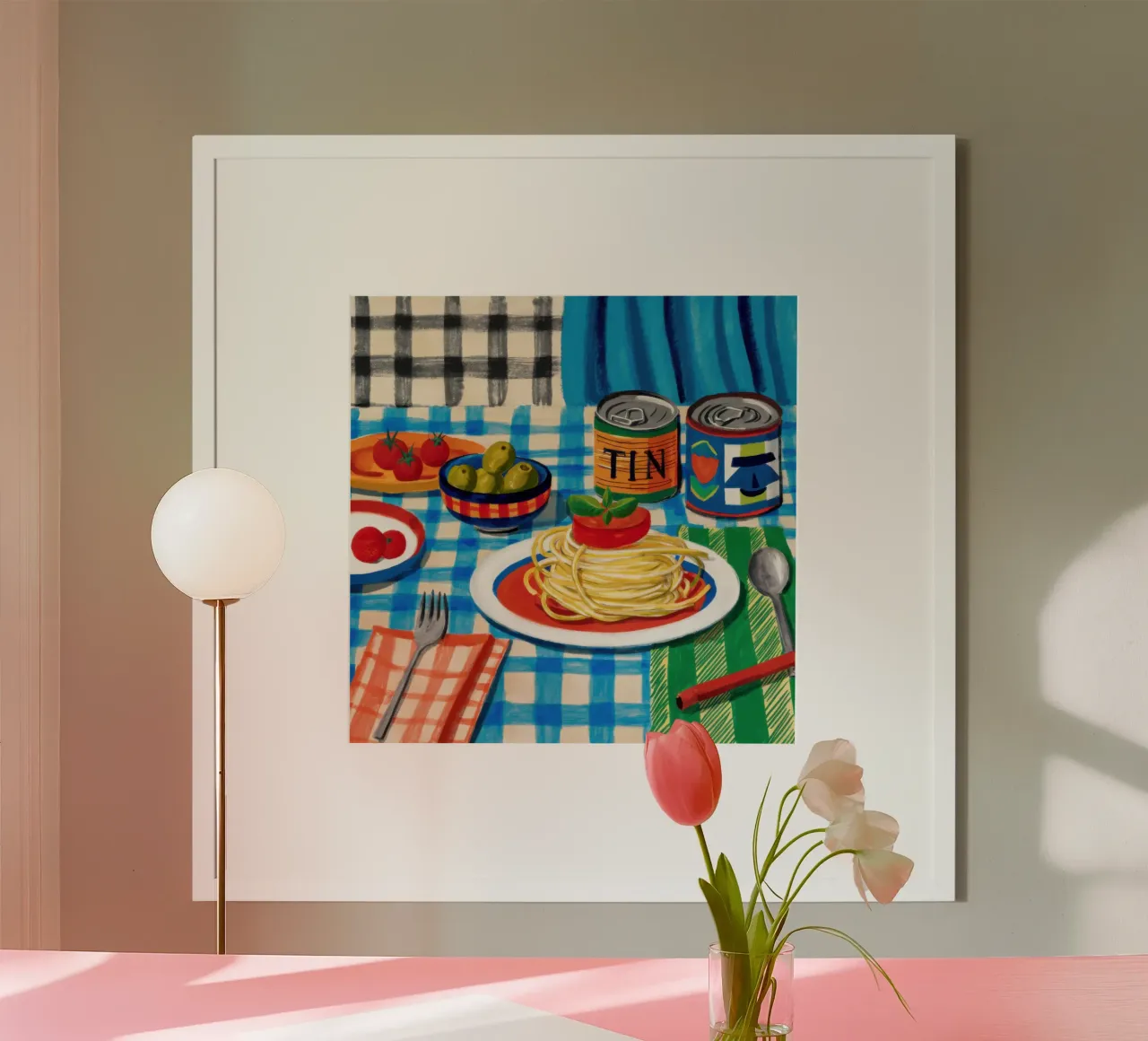 Prodotti in scatola Spaghetti poster con telaio in legno da Lyra Glaze