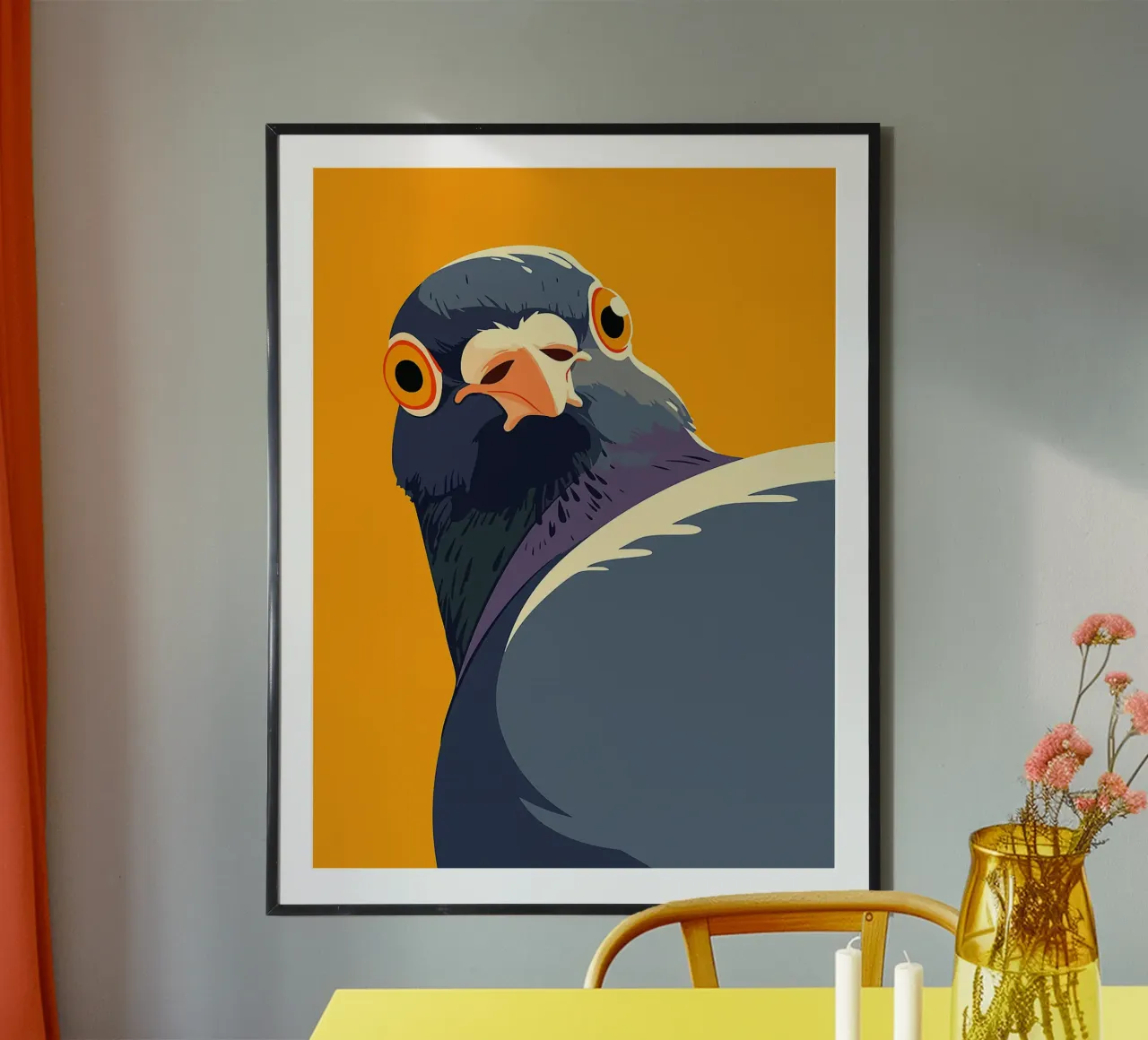 piccione uccello piume occhio becco arancione poster con telaio in plastica da Franziska Richter