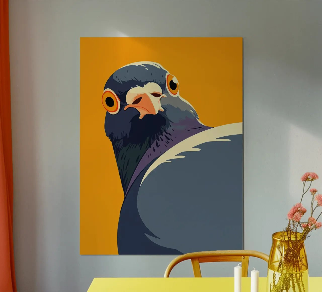 piccione uccello piume occhio becco arancione poster con telaio in plastica da Franziska Richter